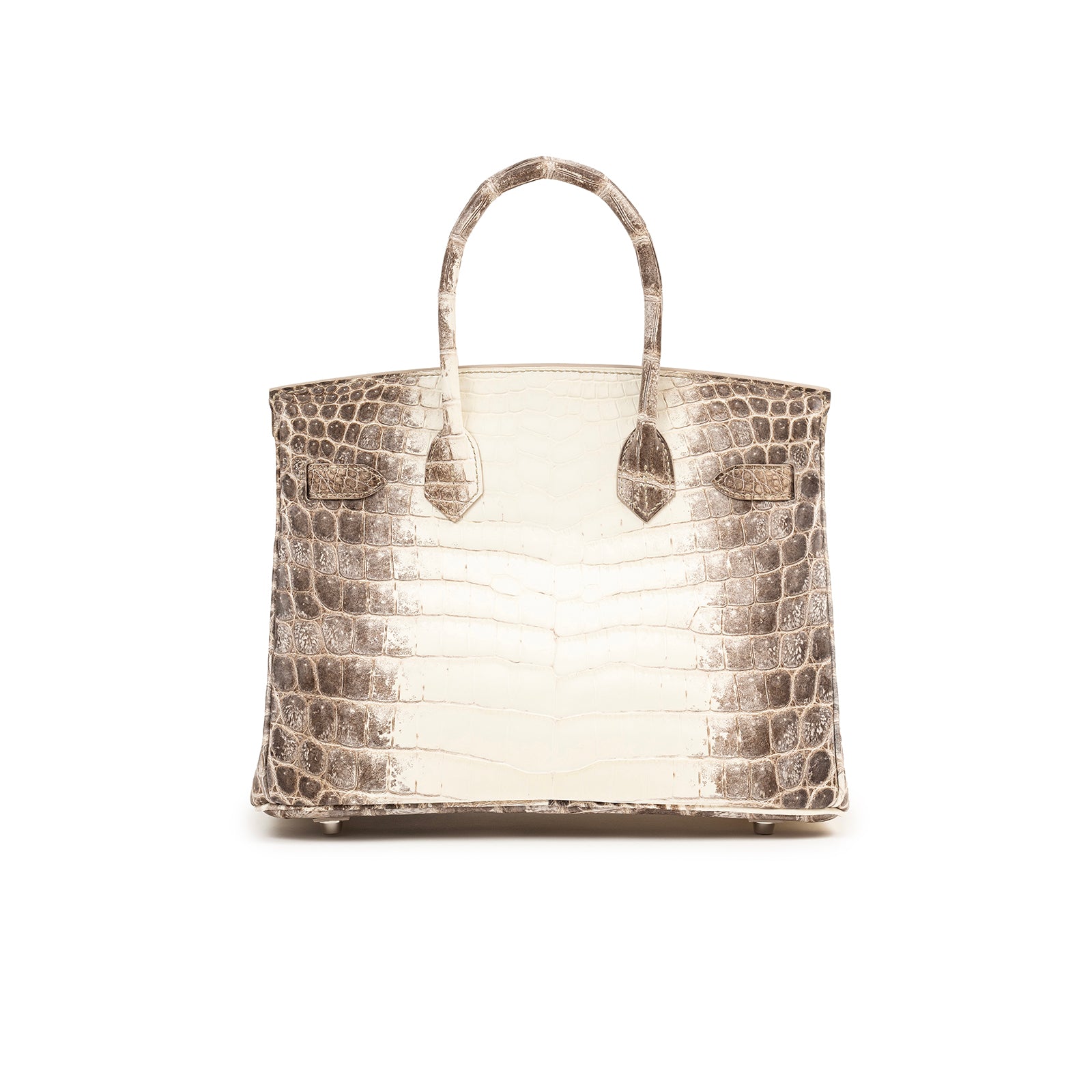 Front view of Hermès Himalaya Birkin 30 Matte Niloticus Crocodile Palladium Hardware in square frame