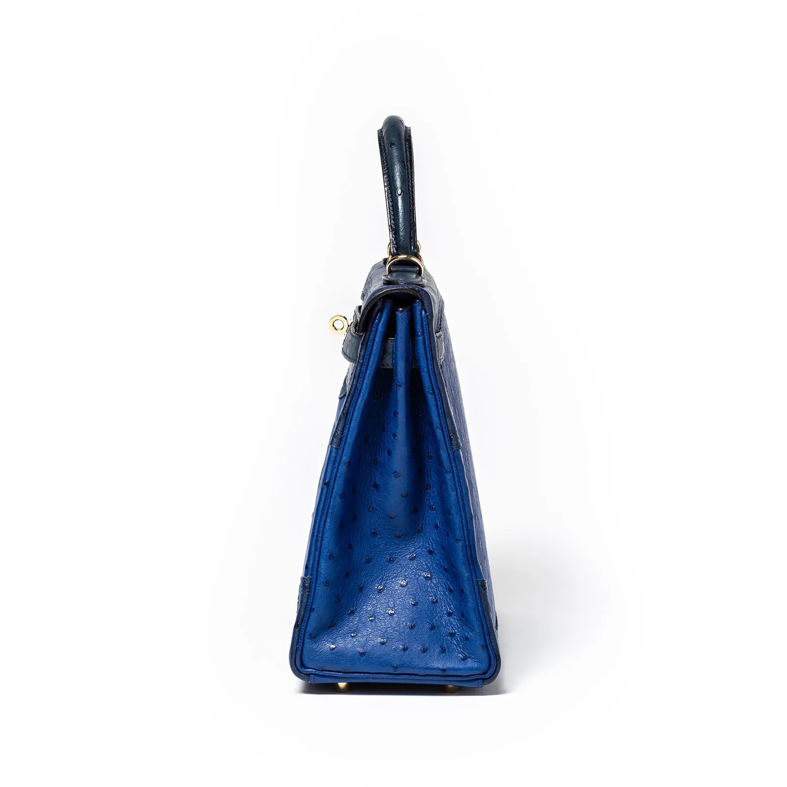 Hermès Kelly 32 Ghillies Blue Sapphire/Blue Iris/Blue Thalassa Ostrich Permabrass Hardware