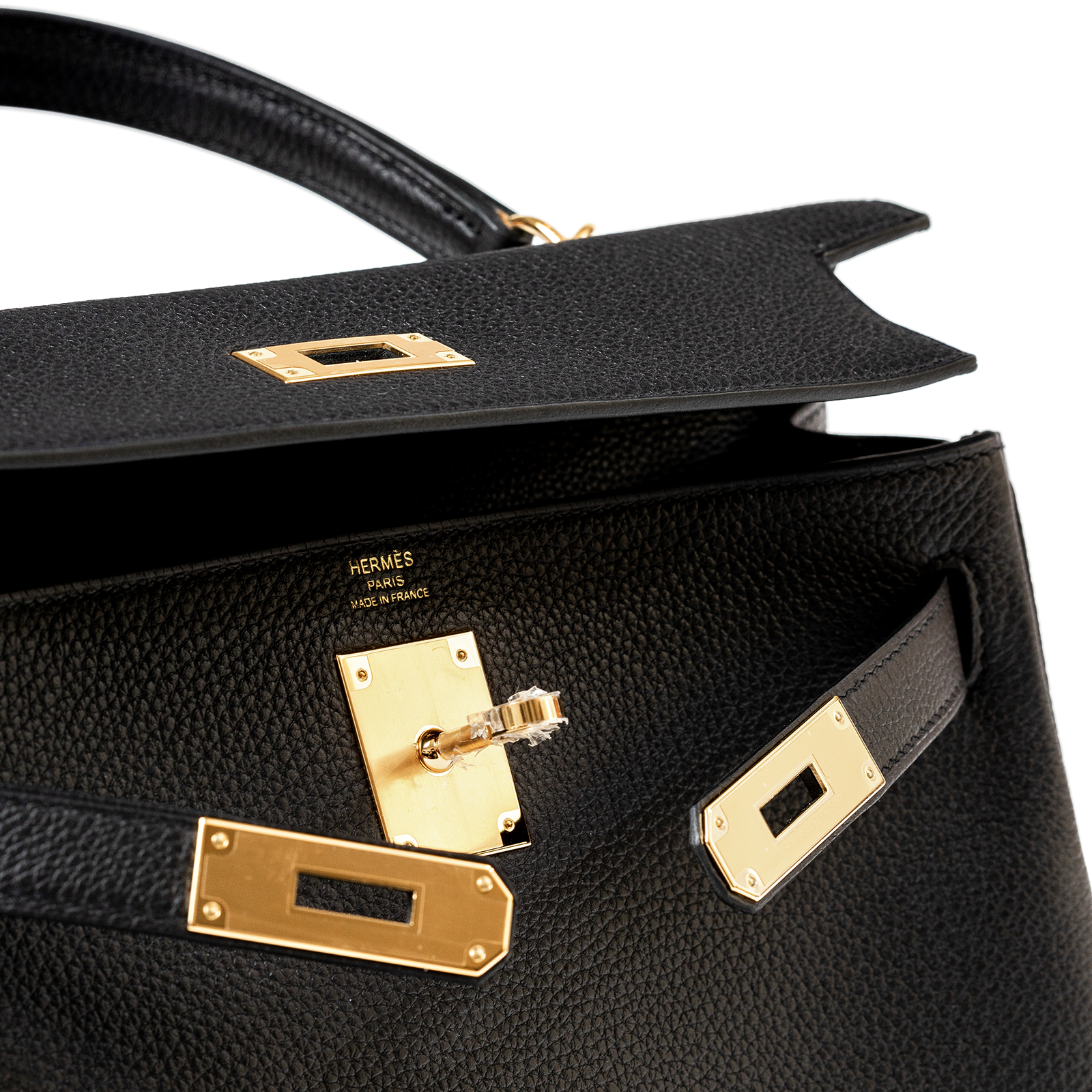Hermès Kelly Retourne 28 Black Togo Gold Hardware