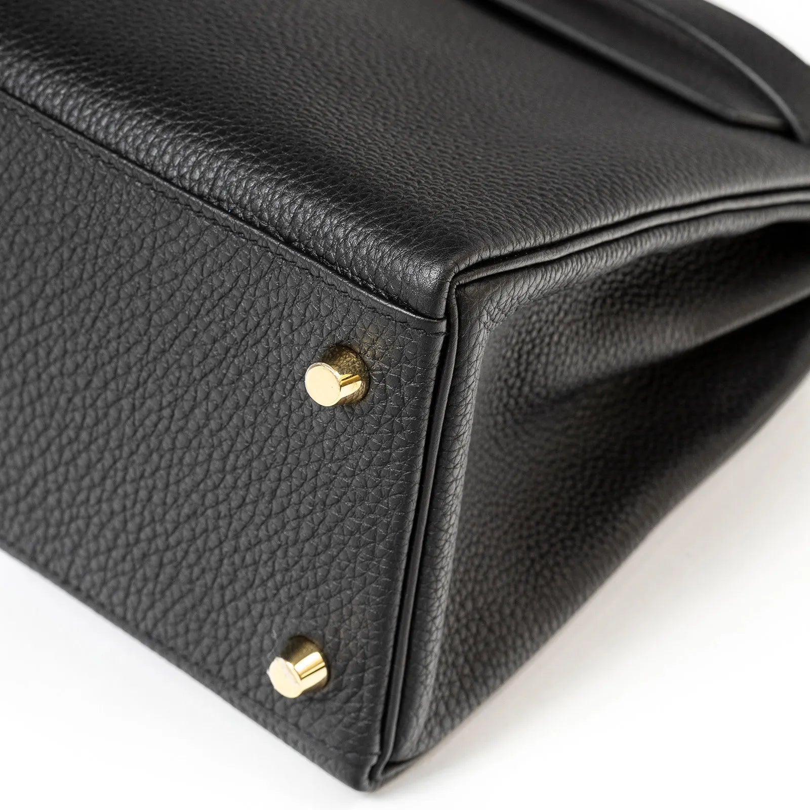 Hermès Kelly Retourne 28 Black Togo and Matte Porosus Crocodile Touch Gold Hardware