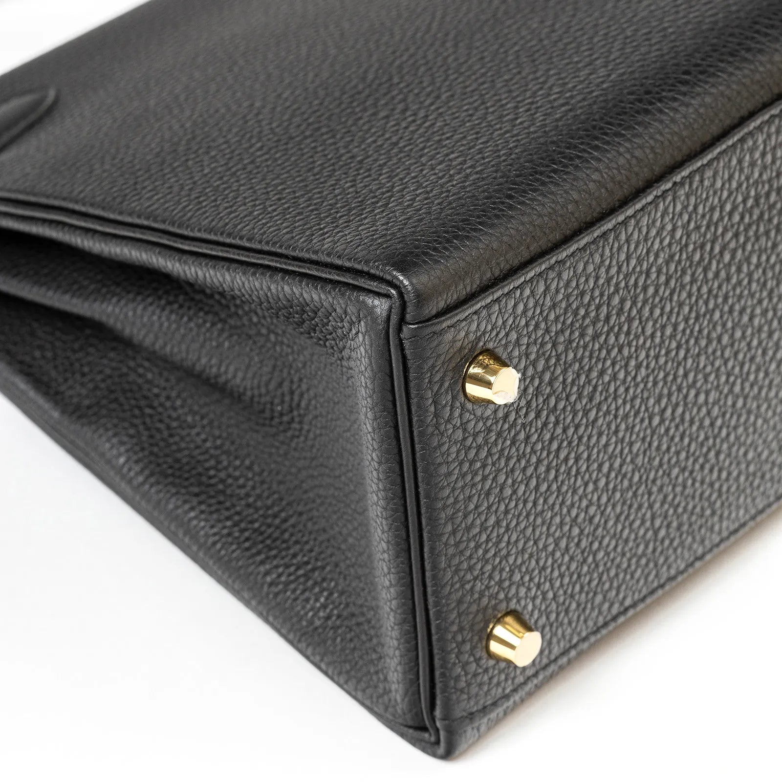Hermès Kelly Retourne 28 Black Togo and Matte Porosus Crocodile Touch Gold Hardware