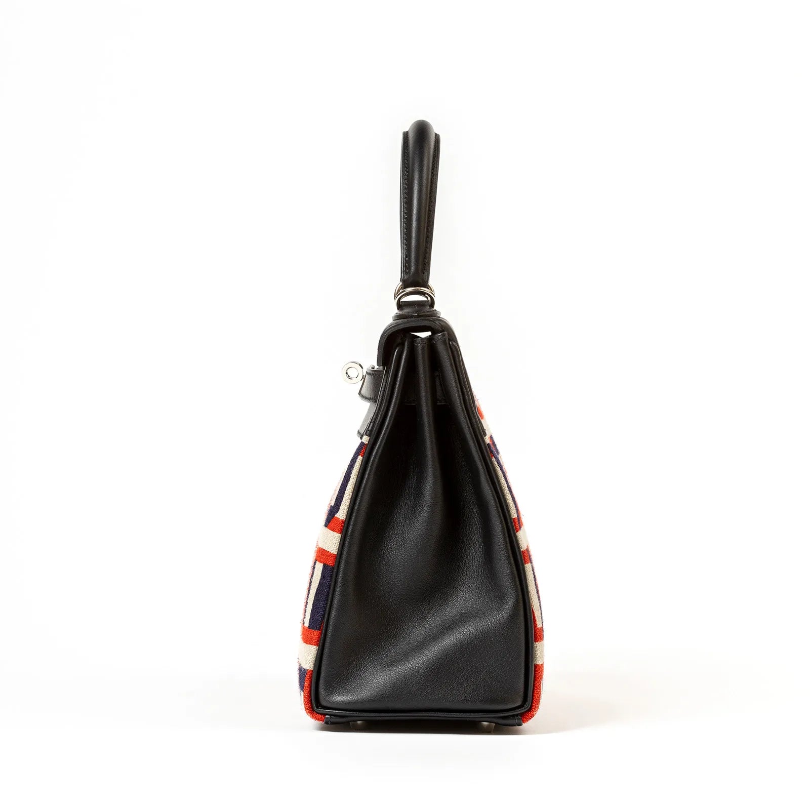Hermès Kelly Retourne 28 Letter Au Carre Black Toile/Swift Palladium Hardware