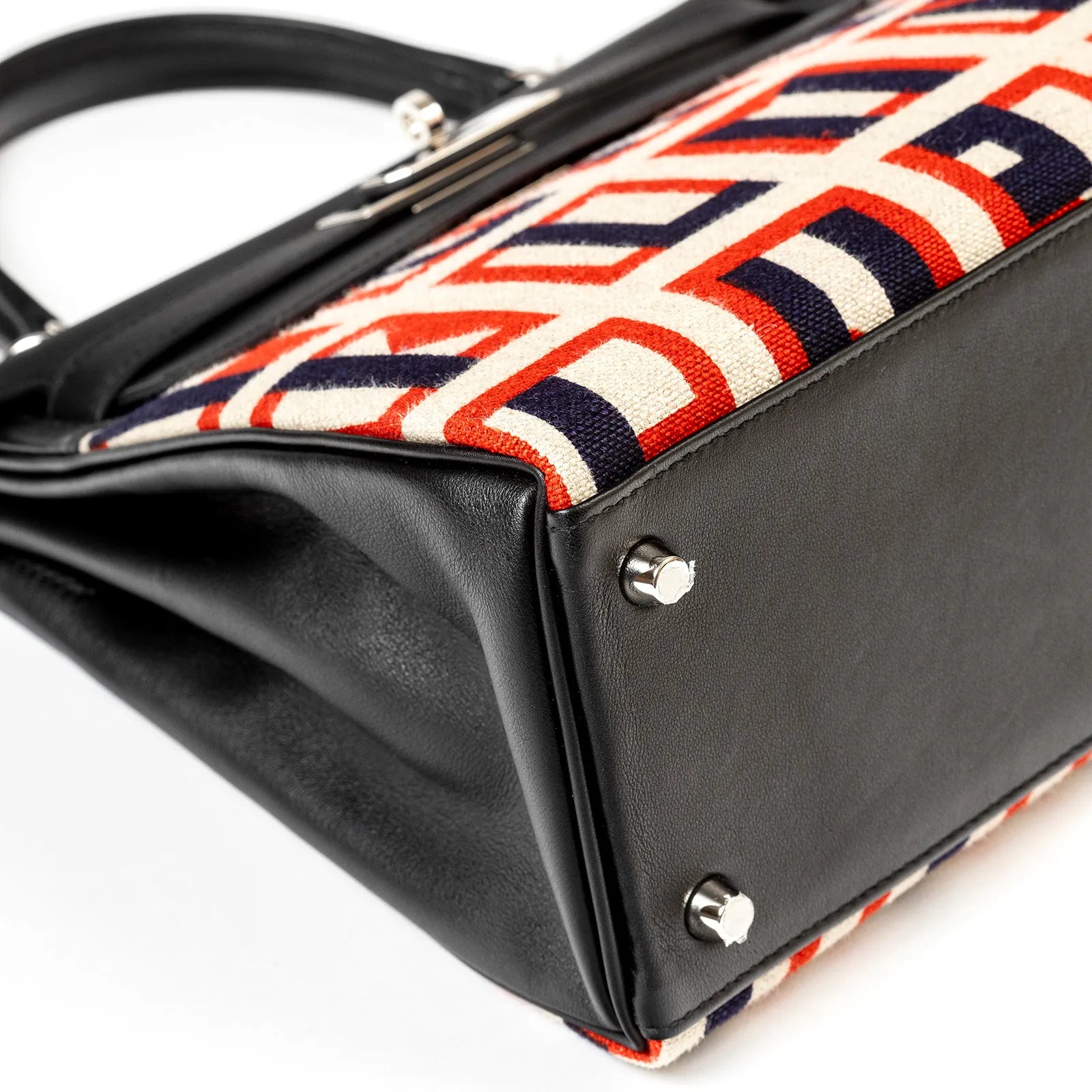 Hermès Kelly Retourne 28 Letter Au Carre Black Toile/Swift Palladium Hardware