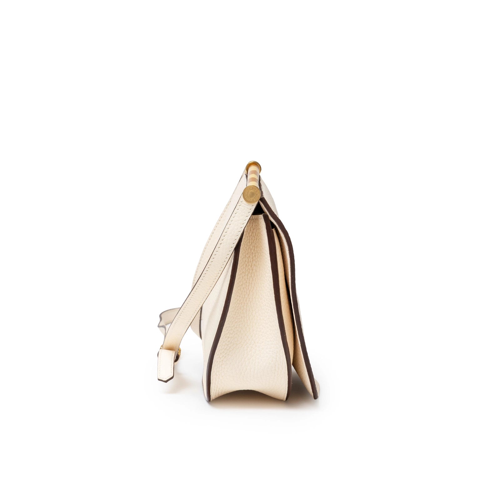Hermès Sac Saut 25 Bag Clemence/Chevre Mysore Nata/Caramel/Etoupe Gold Hardware - Side Left