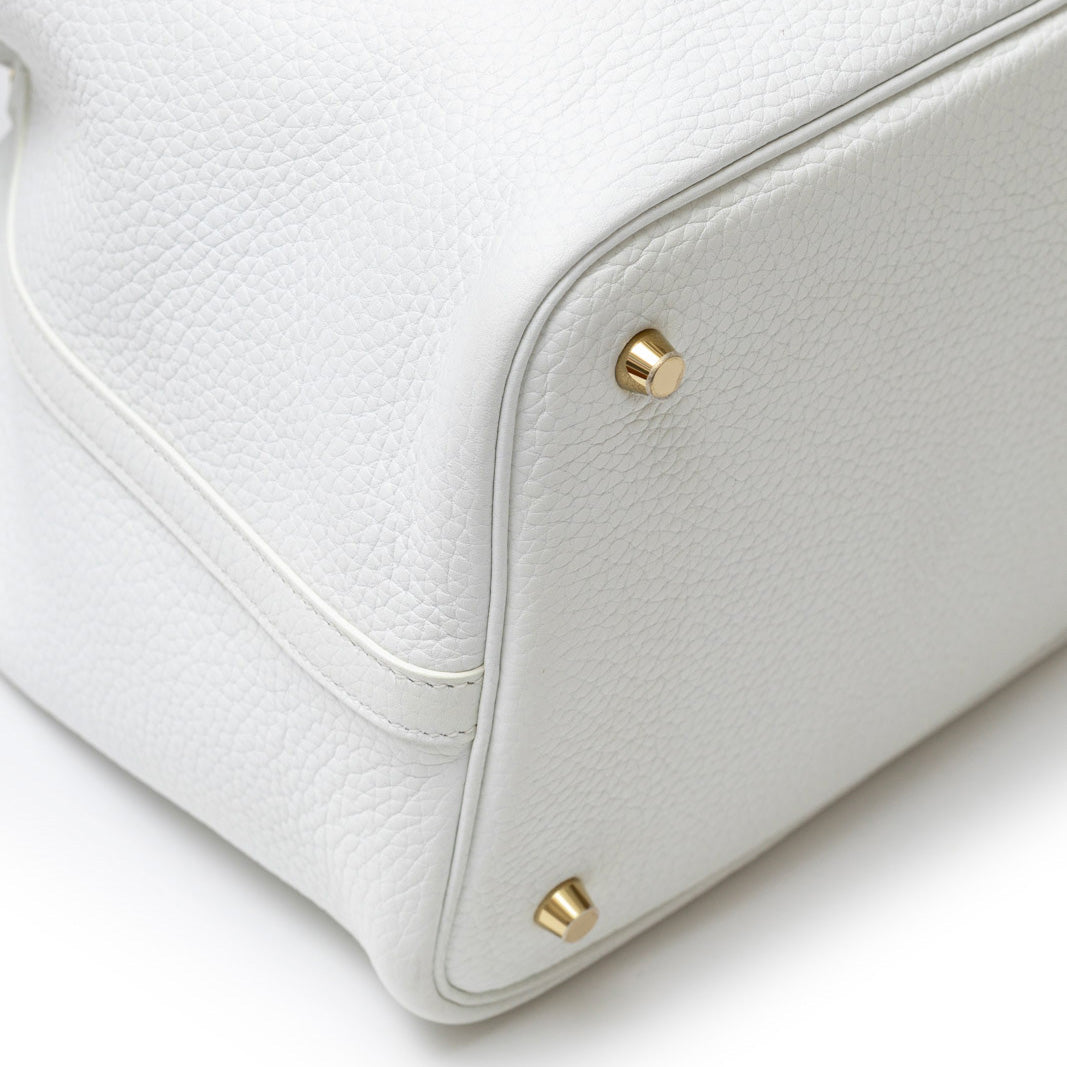 Hermès Picotin 22 New White Clemence Leather Hardware - Front Corner Left