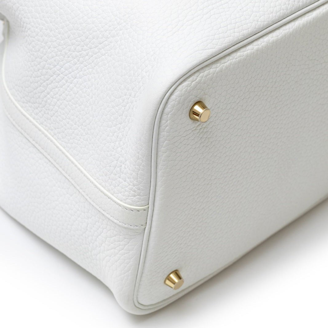 Hermès Picotin 22 New White Clemence Leather Hardware - Front Corner Left
