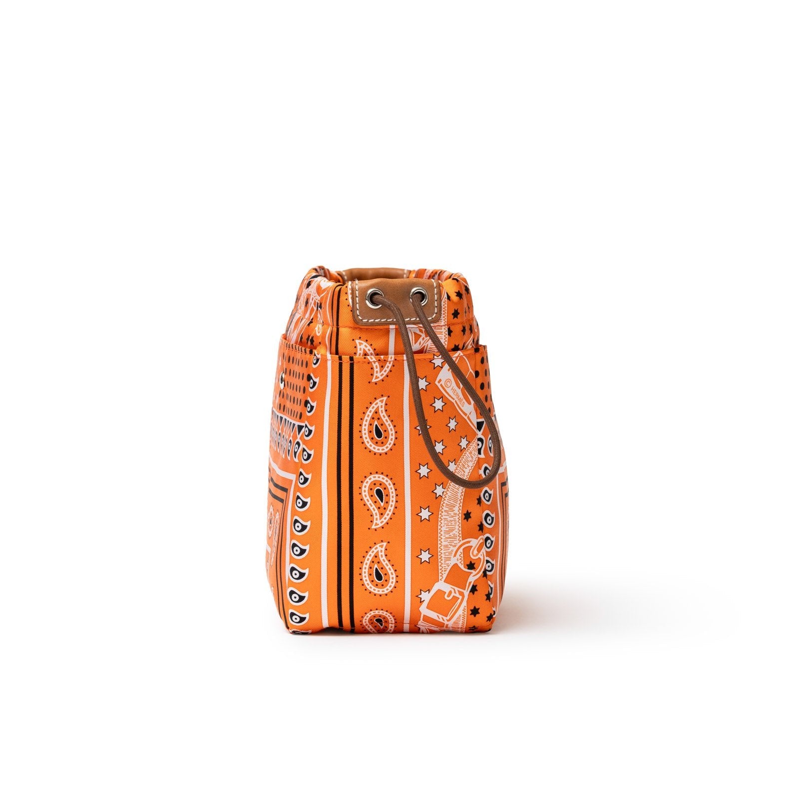 Hermès Fourbi 25 pouch Orange Nylon/Silk Barenia Palladium Hardware - Side Right