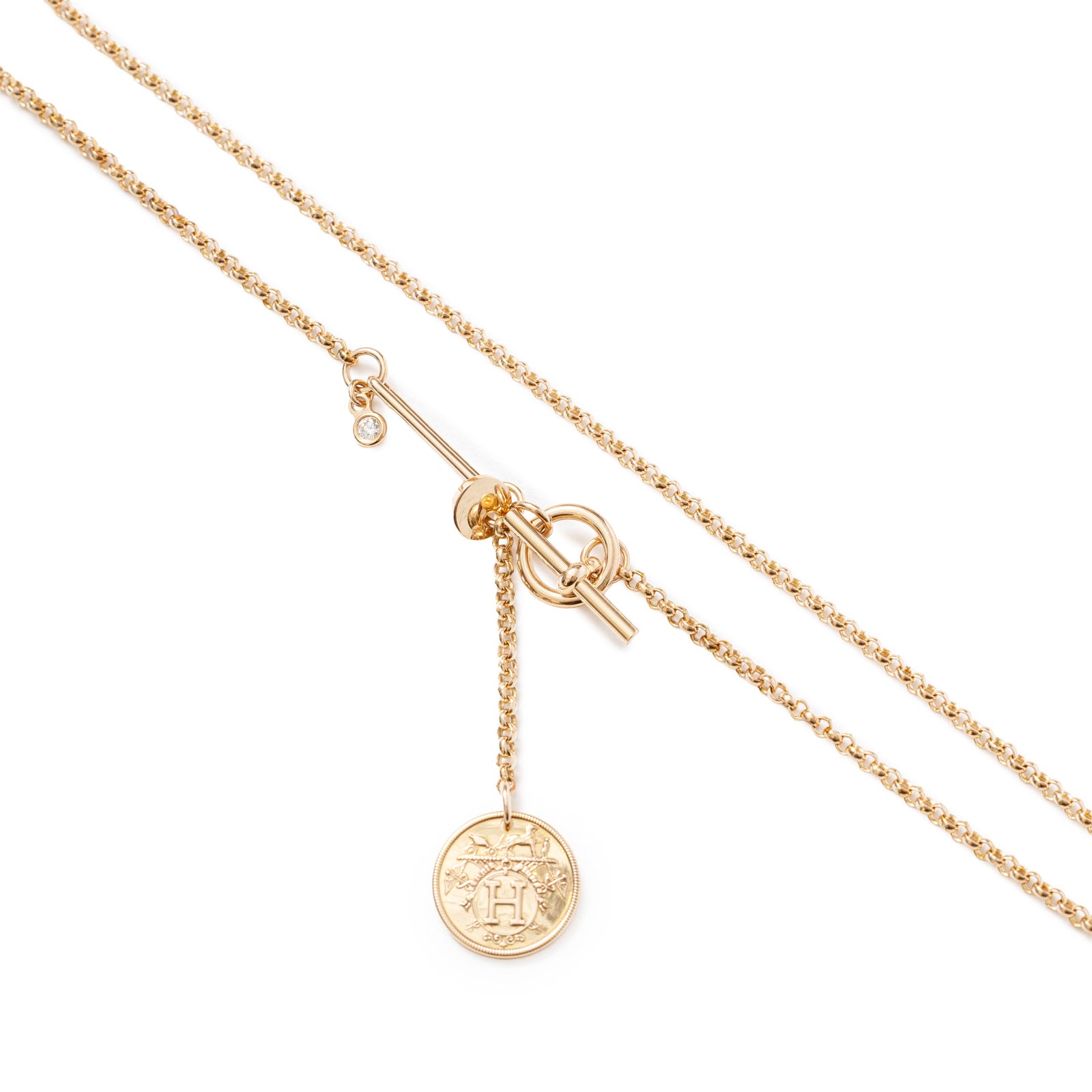 Hermès Ex-Libris Diamond Pendant Necklace Small model Rose Gold Au750 - Close Up Front