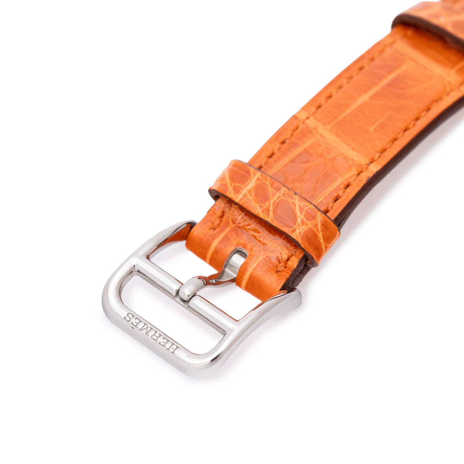Hermès Heure H Watch 21mm Pearl/Steel Orange Shiny Alligator - Include 2 Alligator Watch Straps