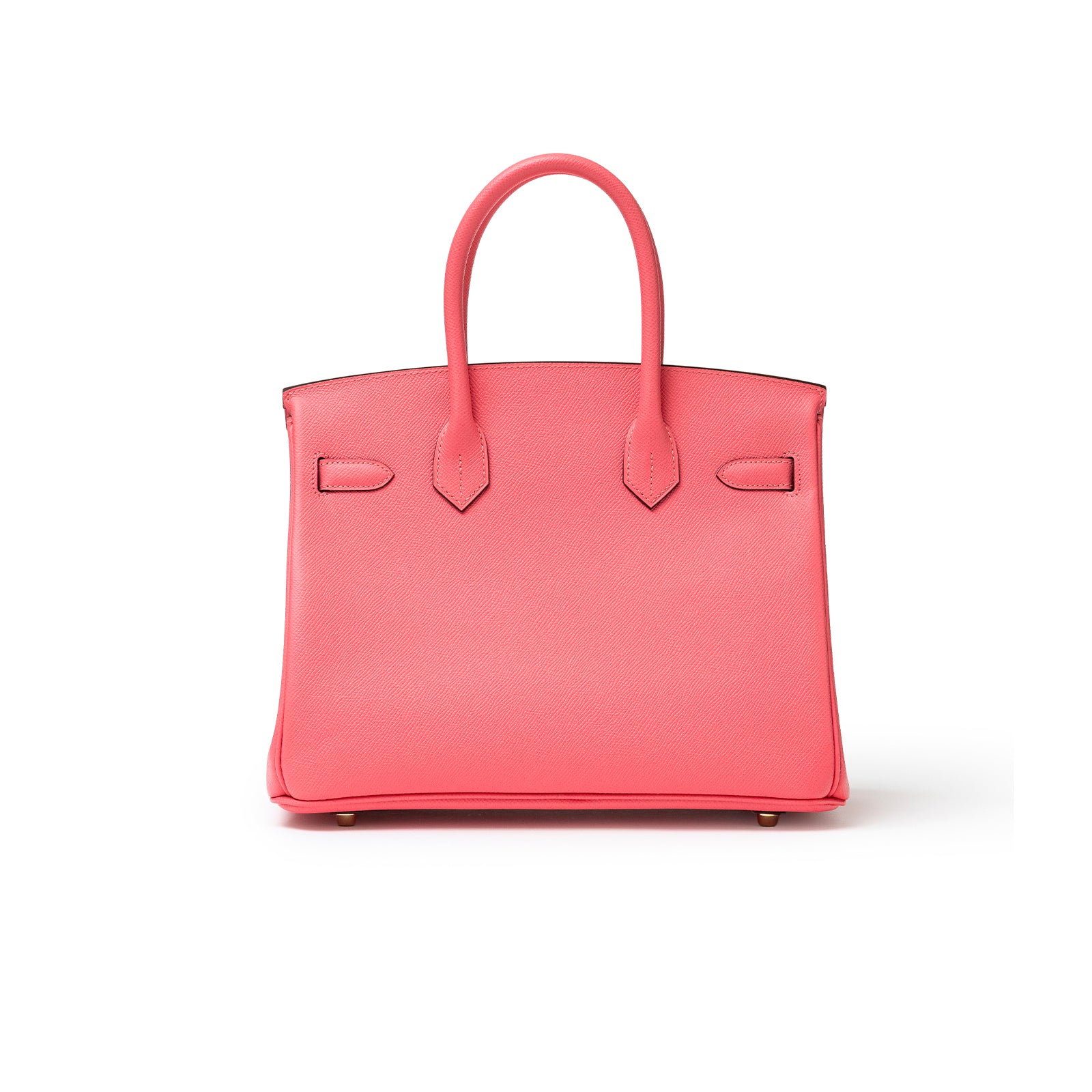 Front view of Hermès Special Order Horseshoe Stamp Birkin 30 Rose Azalee Epsom Gold Hardware handbag on white background