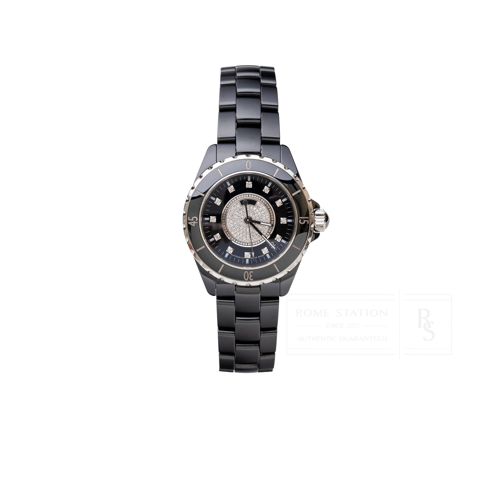 Chanel J12 38mm Ceramic Black Pave Diamond Quartz Watch