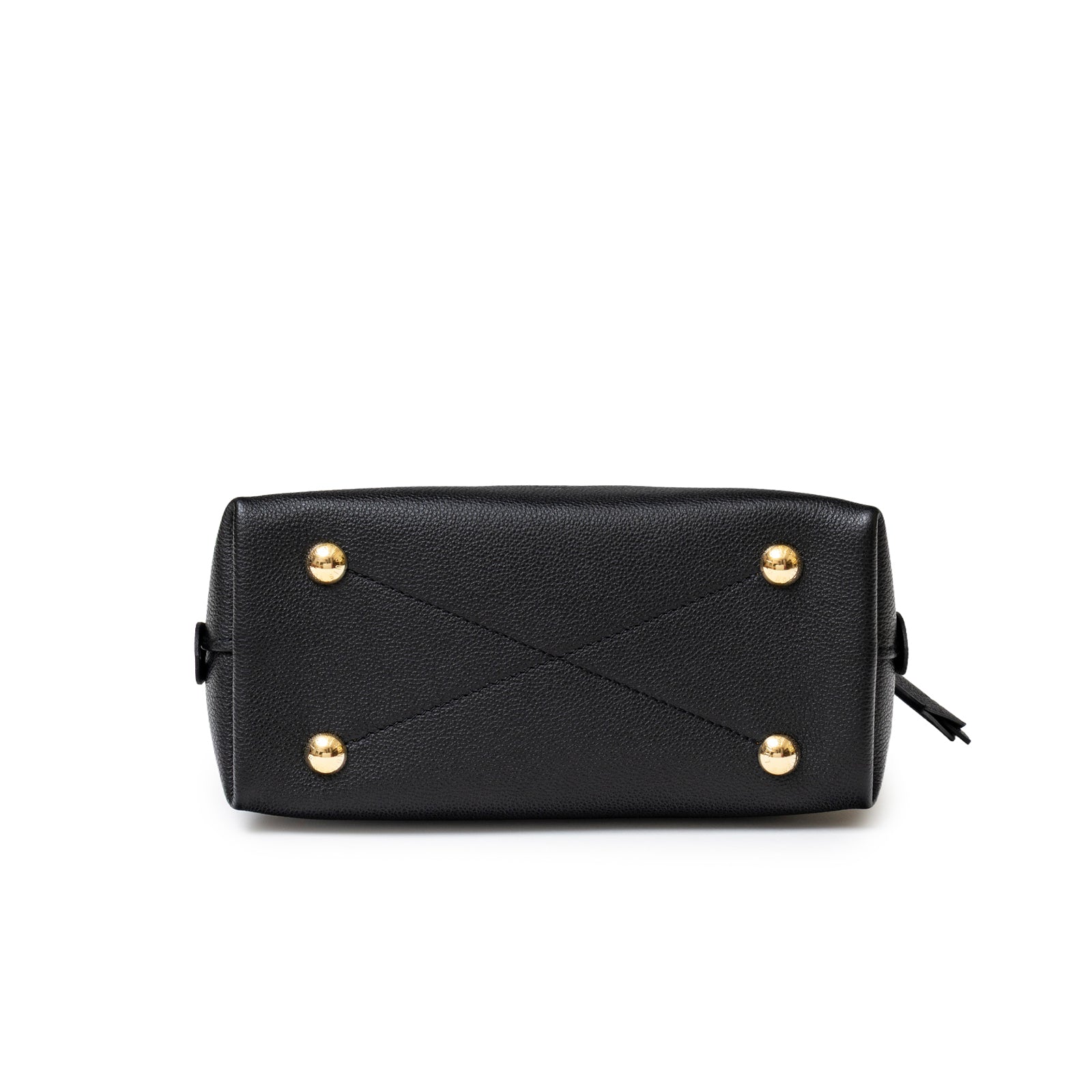 Bottom view of Louis Vuitton Neo Alma BB Monogram Empreinte Black Gold hardware showing textured leather and studs