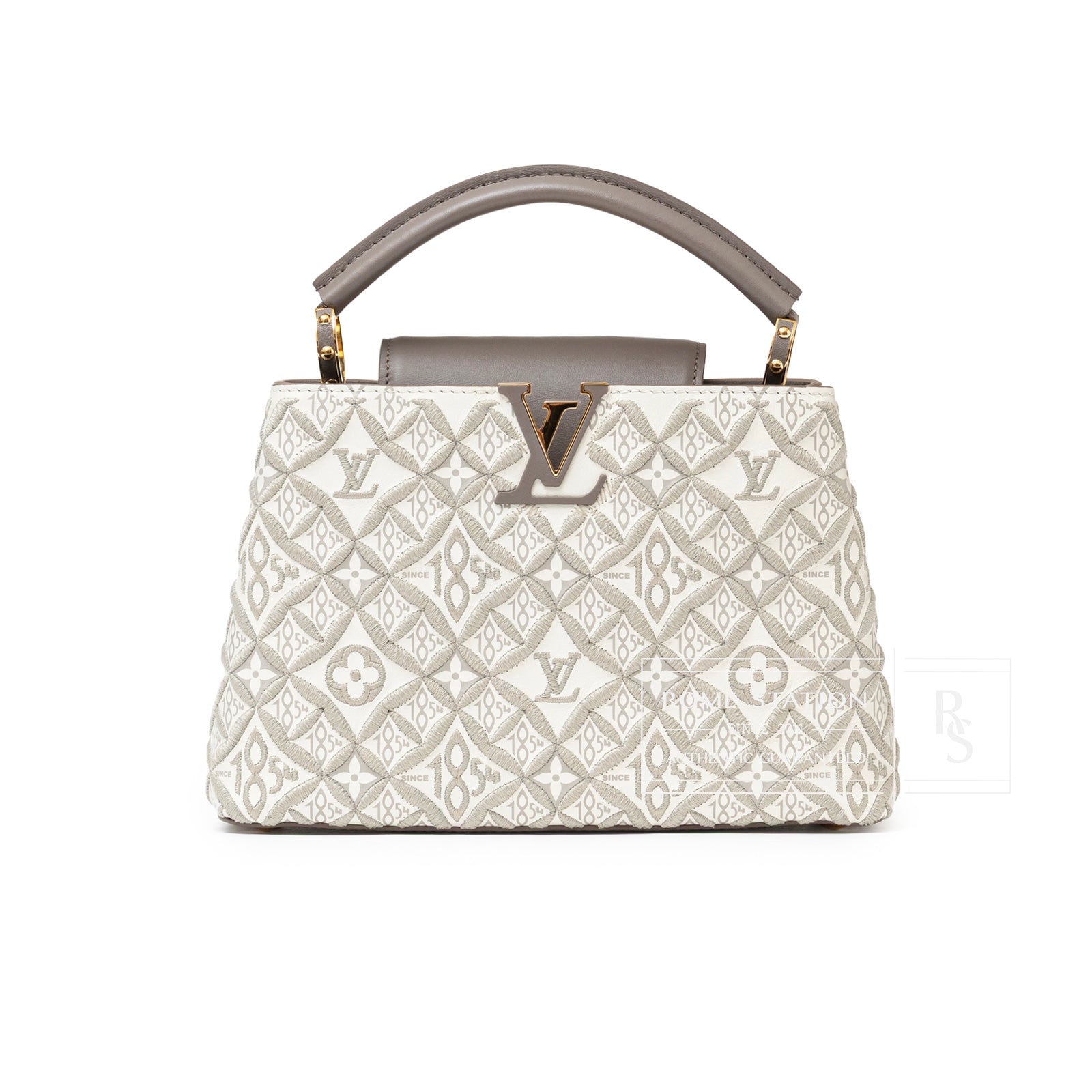 Louis Vuitton Since 1854 Embroidered Capucines BB Ecru/Taupe Calf Gold Hardware Front View