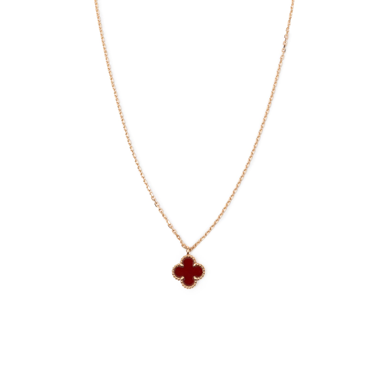 Van Cleef & Arpels Sweet Alhambra Pendant 18K Rose Gold Carnelian front view on white background
