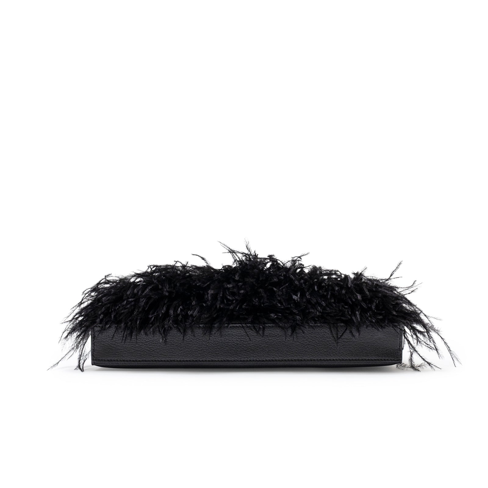 Bottom View of Hermès Kelly Elan Black Chevre Chamkila and Ostrich Feather Palladium Hardware handbag