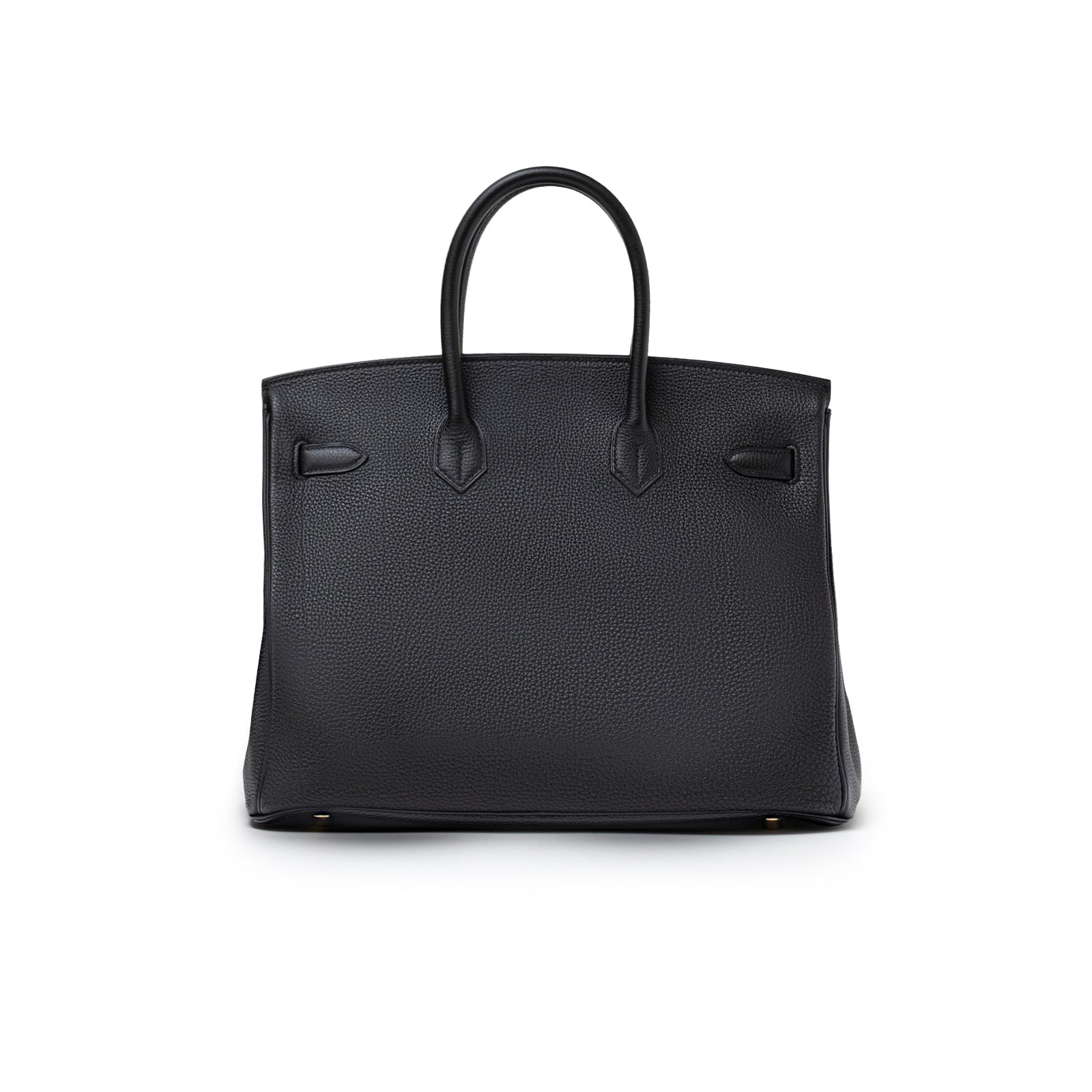 Front view of Hermès Birkin 35 Black Togo Gold Hardware showcasing smooth black leather and structured handles