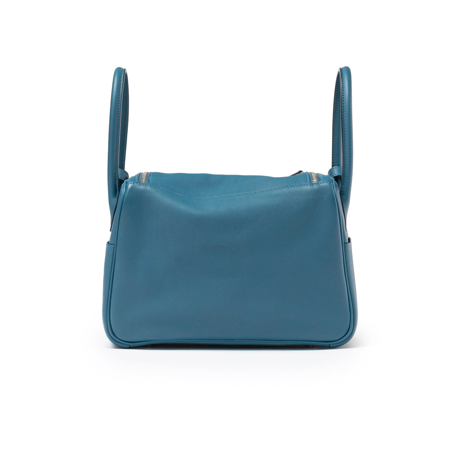 Back view of Hermès Lindy 26 Colvert Swift Palladium Hardware showing smooth leather and structured handles