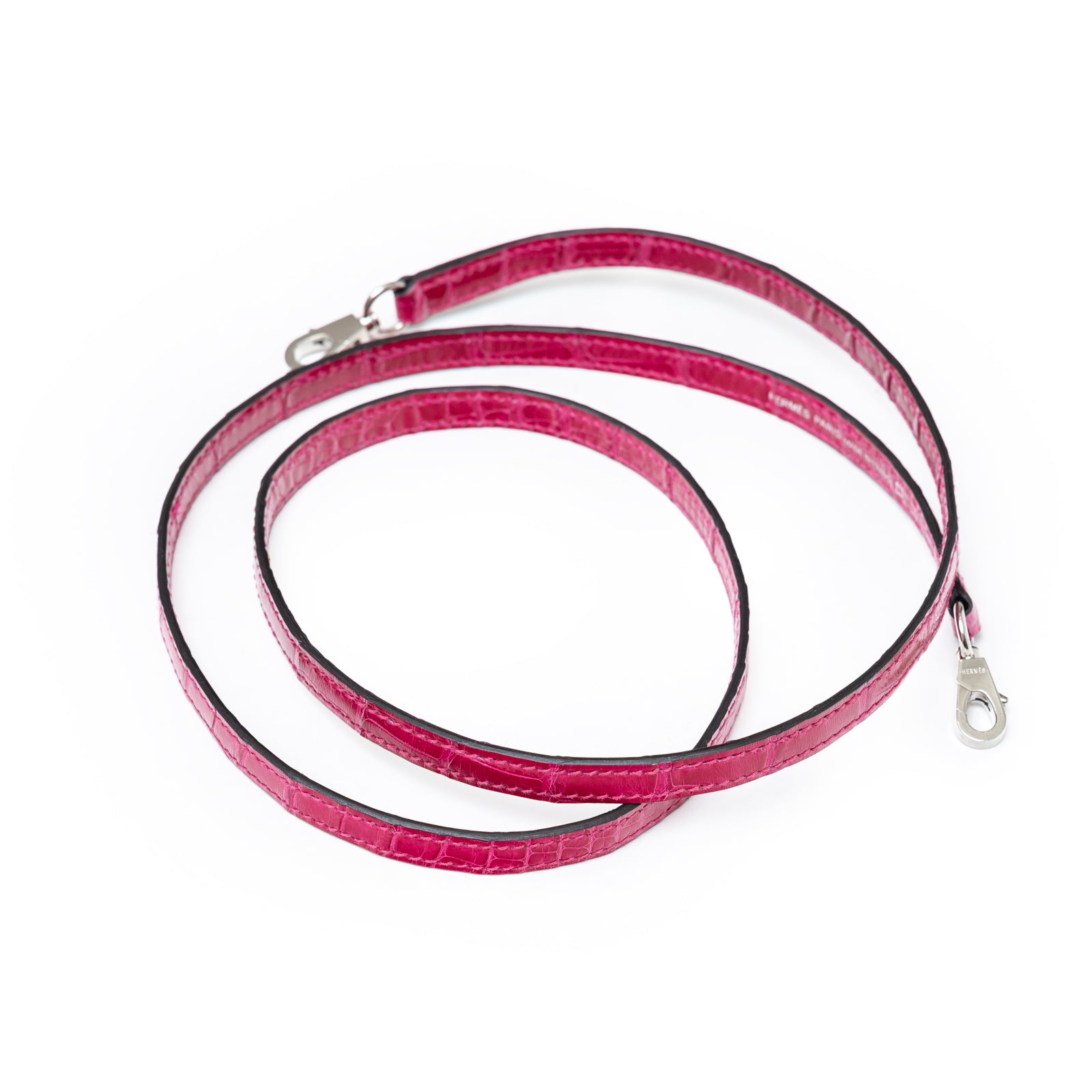 Shoulder strap in shiny Rose Mexico alligator with palladium hardware for Hermès Mini Kelly II Sellier 20