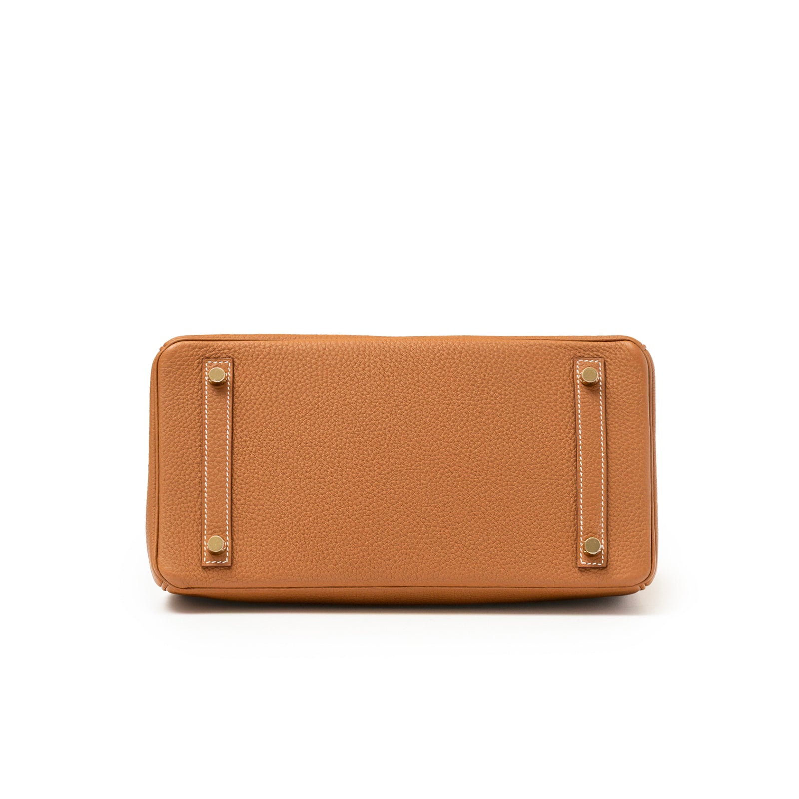 Bottom view of Hermès Birkin 30 Gold Togo Gold Hardware showing textured leather and protective feet