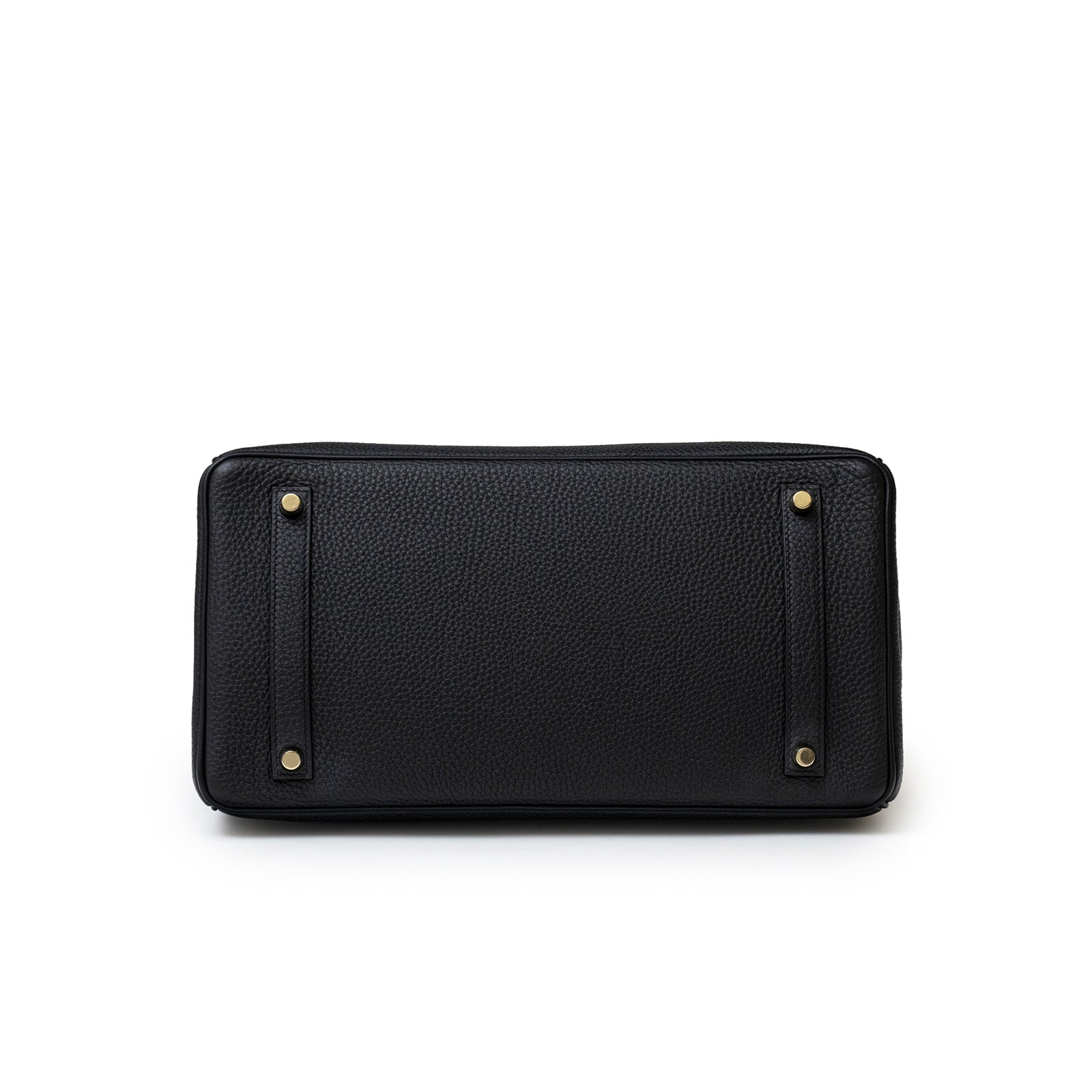 Bottom view of Hermès Birkin 35 Black Togo Gold Hardware showing textured leather and protective feet