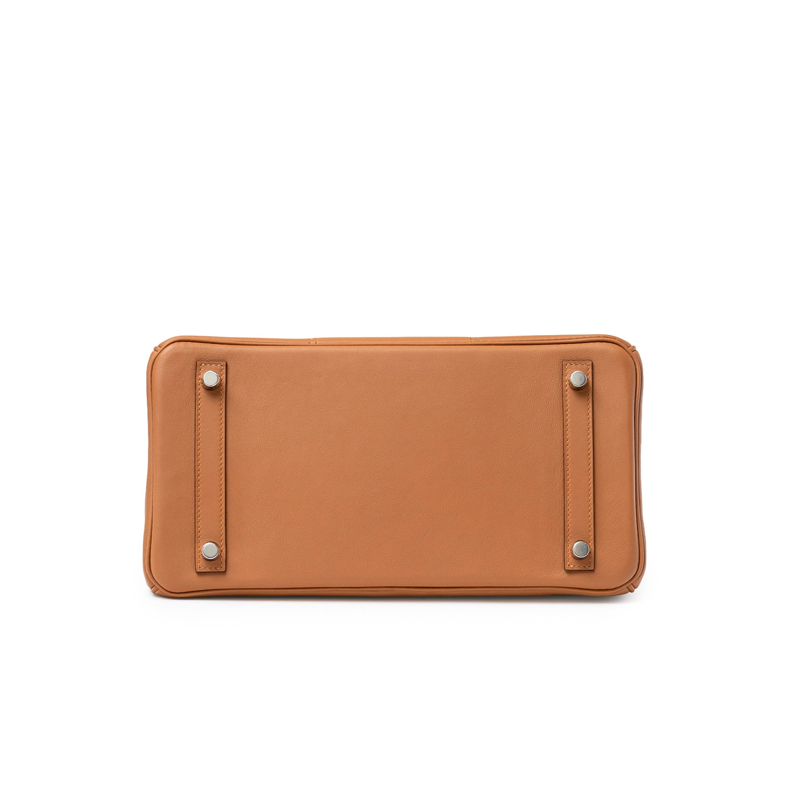 Bottom view of Hermès Birkin 30 Tressage Gold/Blue Du Nord/Blue Indigo Swift/Epsom Palladium Hardware showing feet and smooth leather base