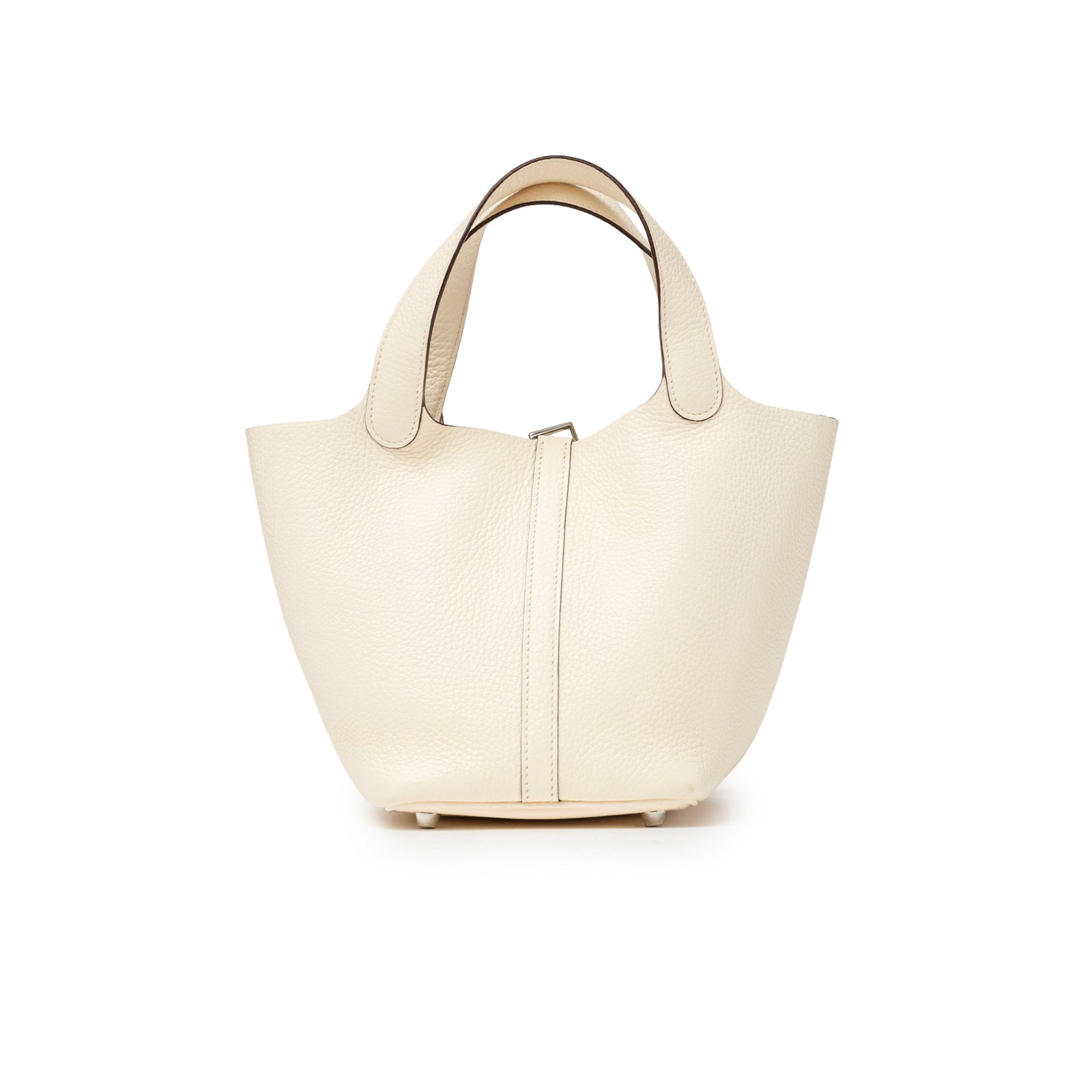 Back view of Hermès Picotin 18 Nata Clemence Palladium Hardware bag in cream leather with dual handles