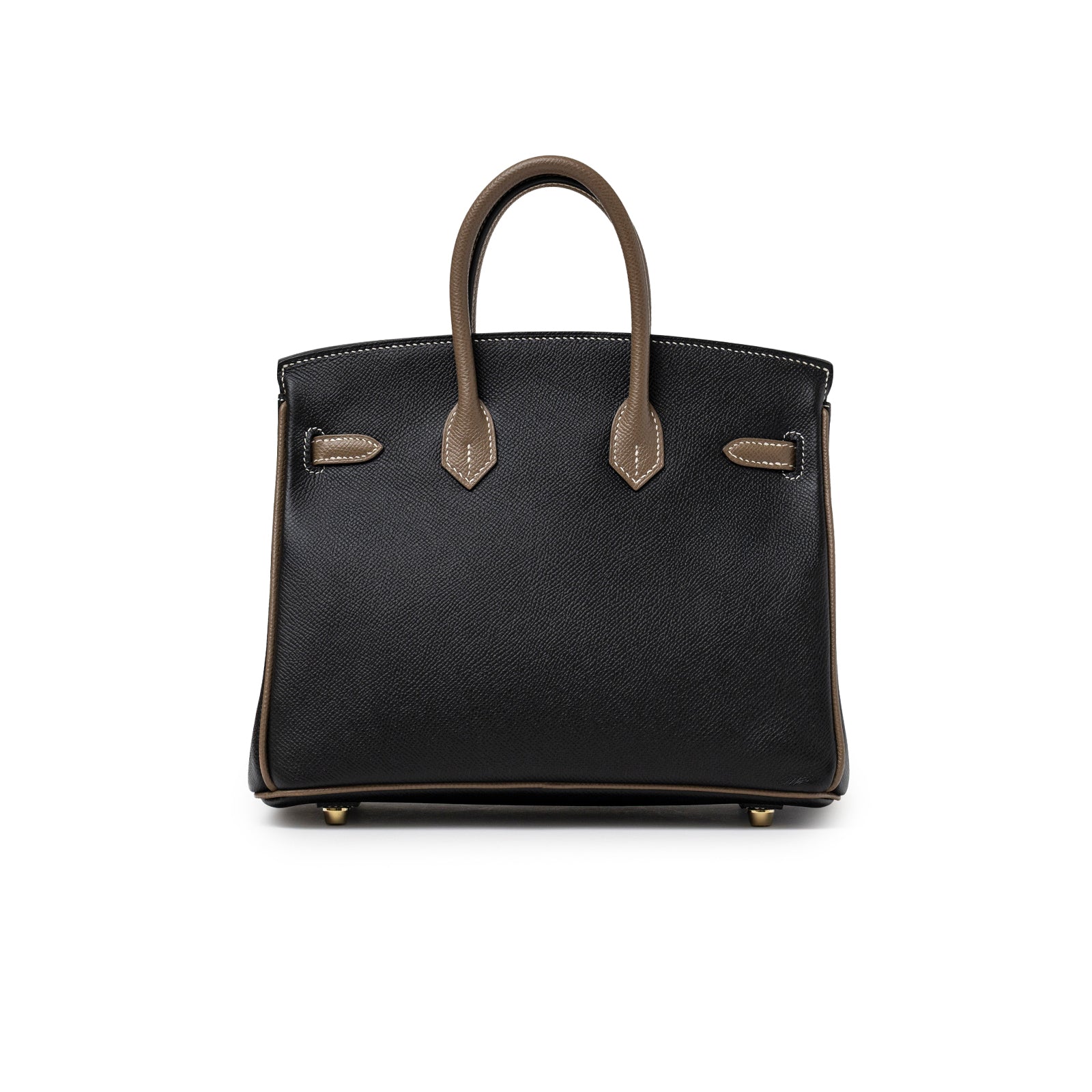 Back view of Hermès Special Order HSS Horseshoe Birkin 25 Black/Etoupe Epsom Gold Hardware handbag