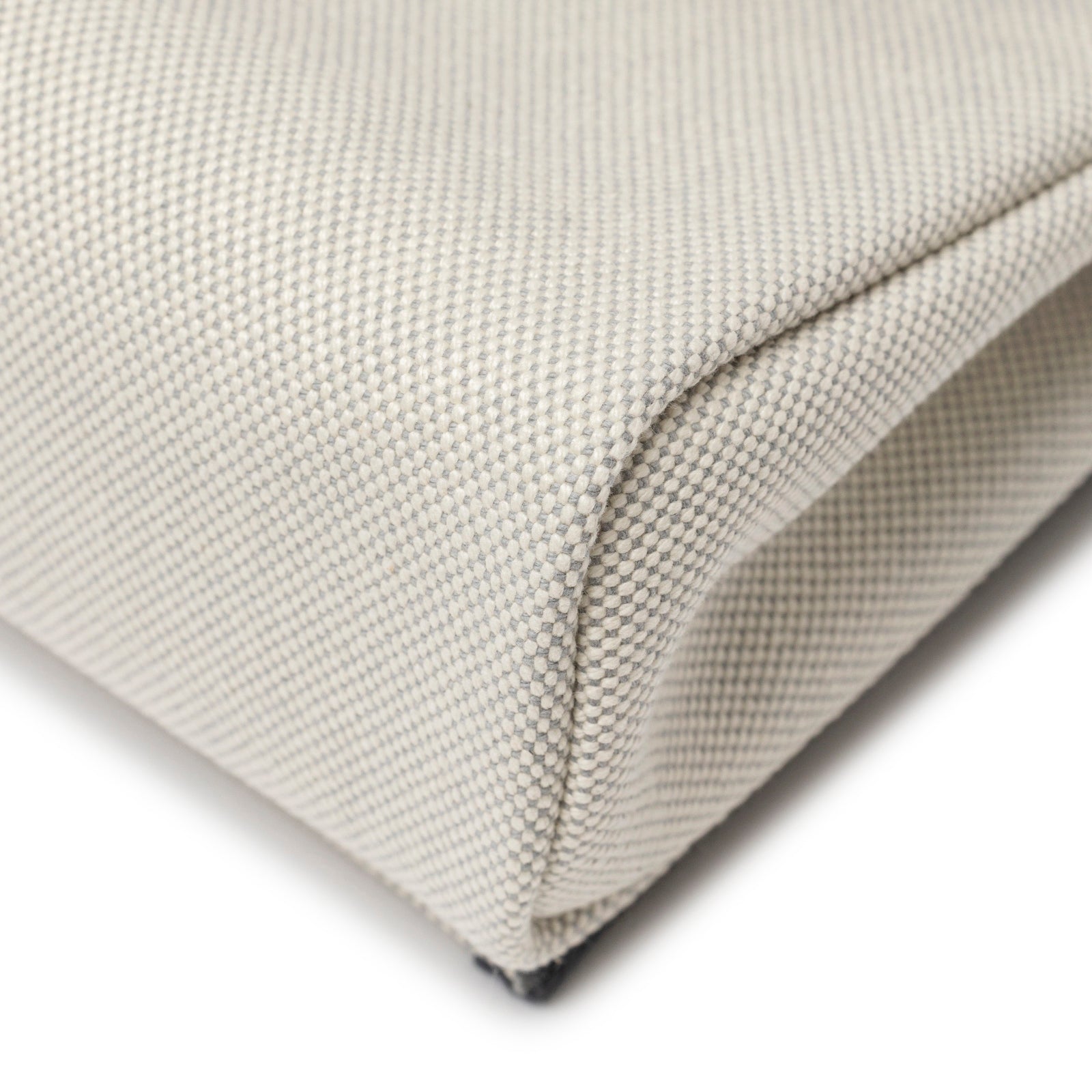 Close-up of fabric corner detail on Hermès Mini Herbag Zip 20 Ecru-Blue Glacier/Ardoise Toile and Vache Hunter Palladium Hardware