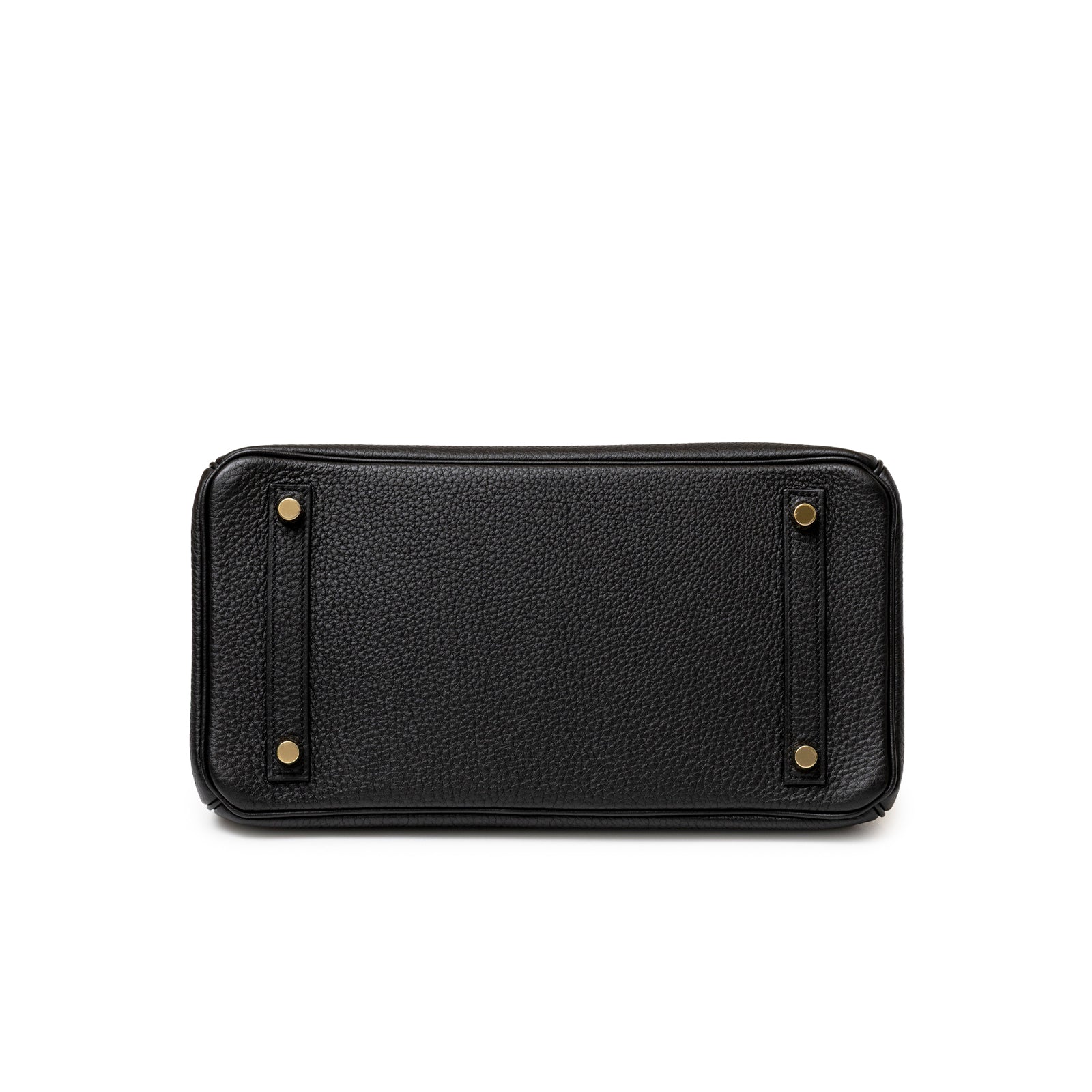 Hermès Birkin 30 Black Togo Gold Hardware showing the textured base with gold studs on white background