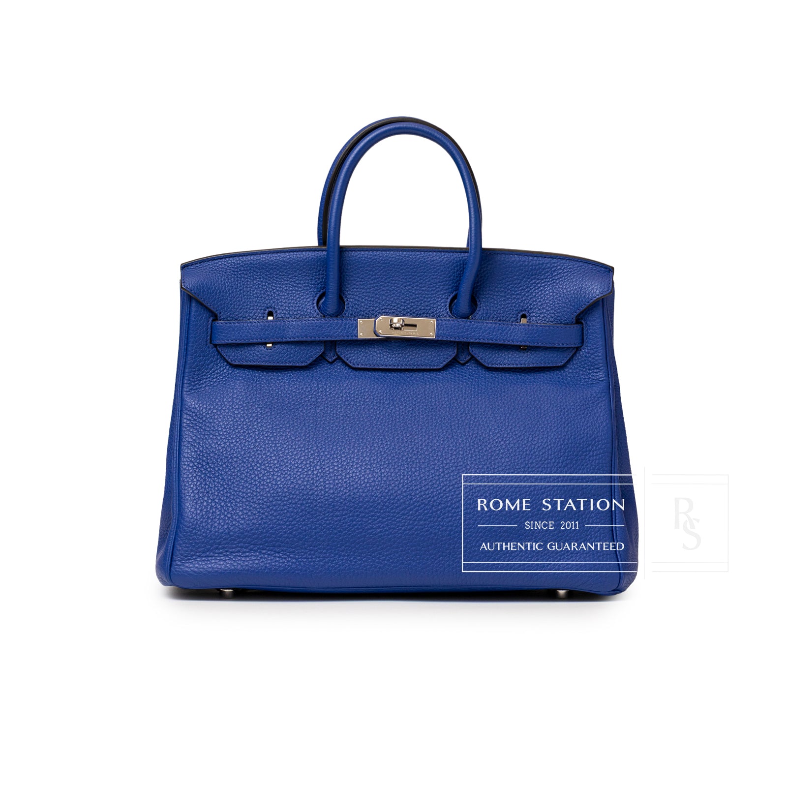 Hermès Birkin 35 Blue Electric Togo Palladium Hardware luxury handbag with textured leather and polished metal accents.