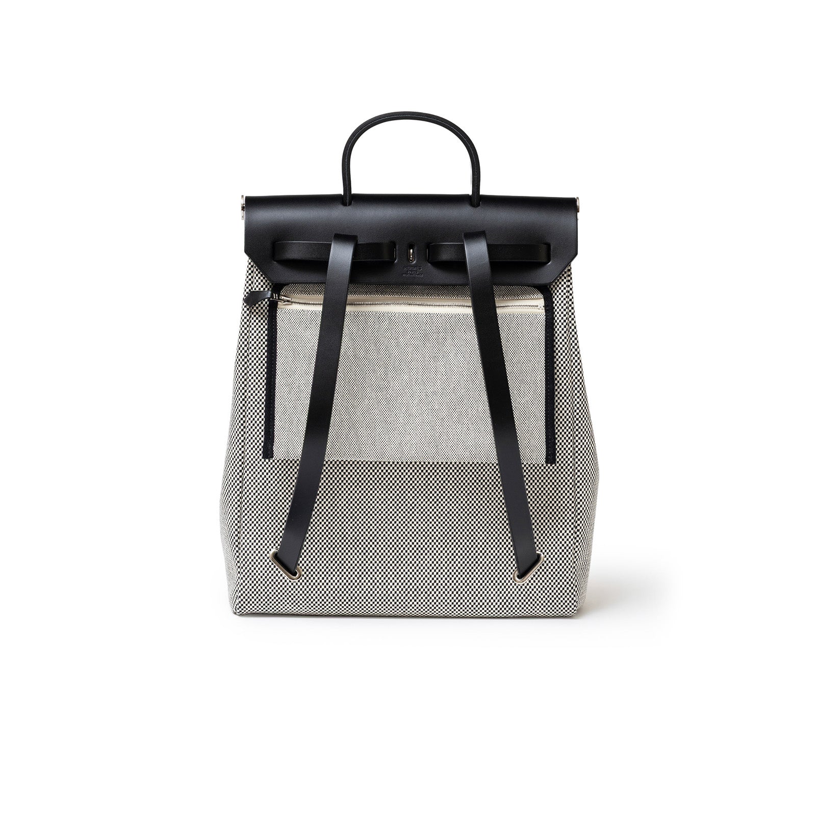 Hermès Herbag a Dos Backpack Ecru/Black Toile Palladium Hardware - Back