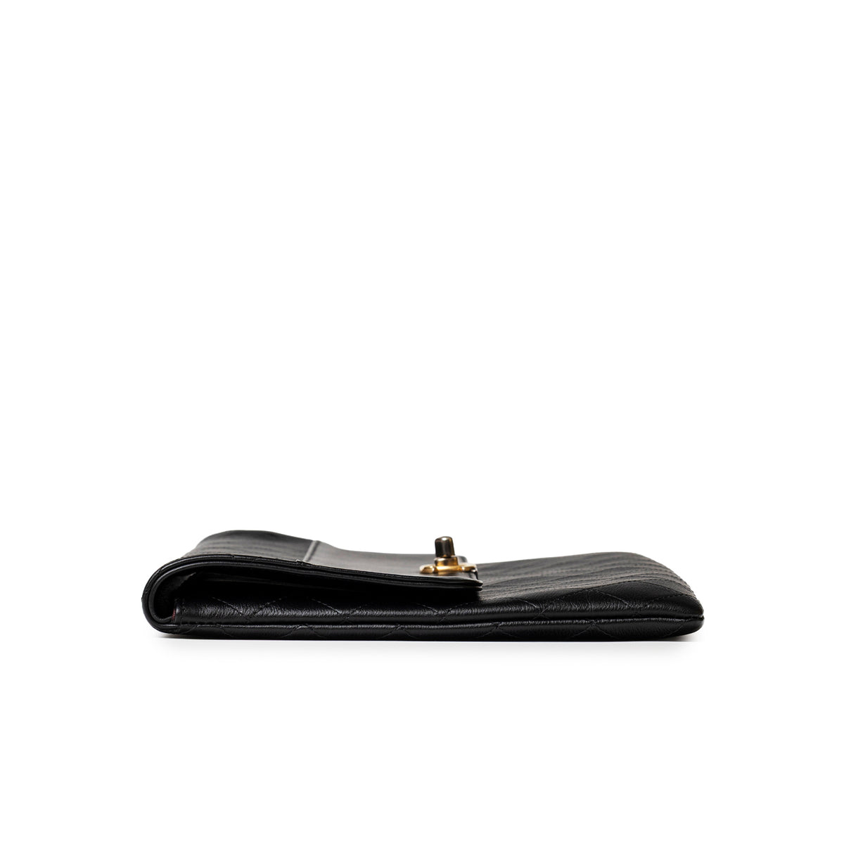 Chanel Clutch Black Quilted Lambskin Gold and Palladium Hardware side view with clasp