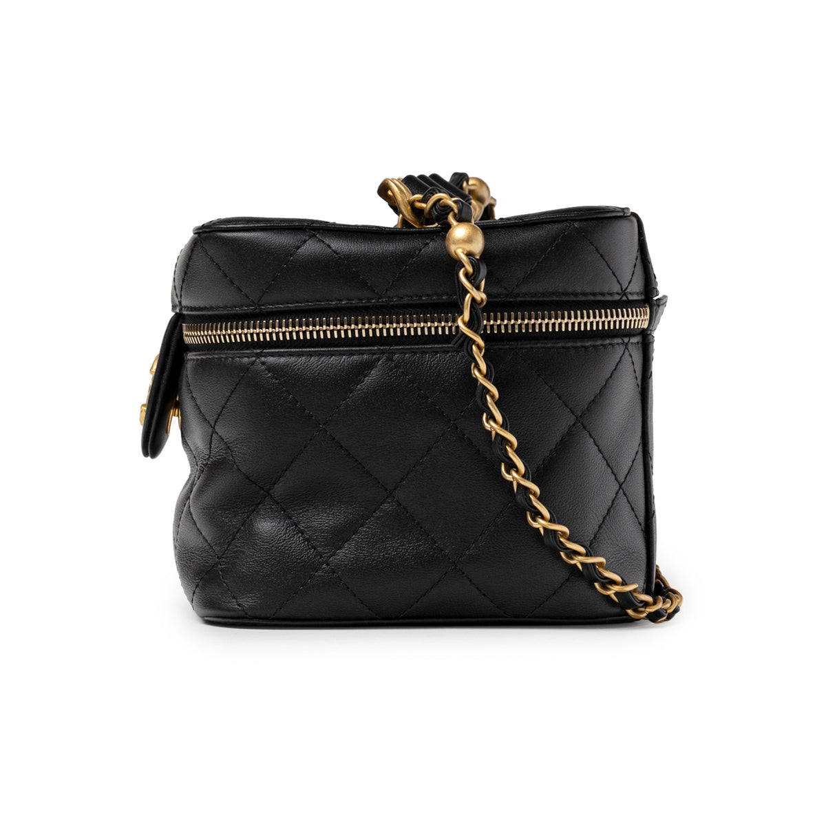 Chanel Small Vinity Case With Chain Black Calf Gold Hardware side view