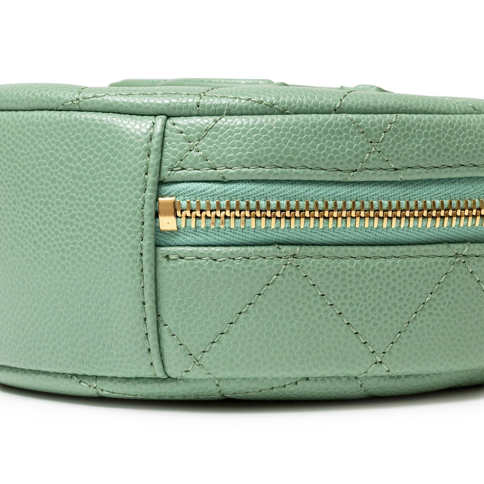 Chanel Top Handle Round Vanity Quilted Caviar Green Gold Hardware