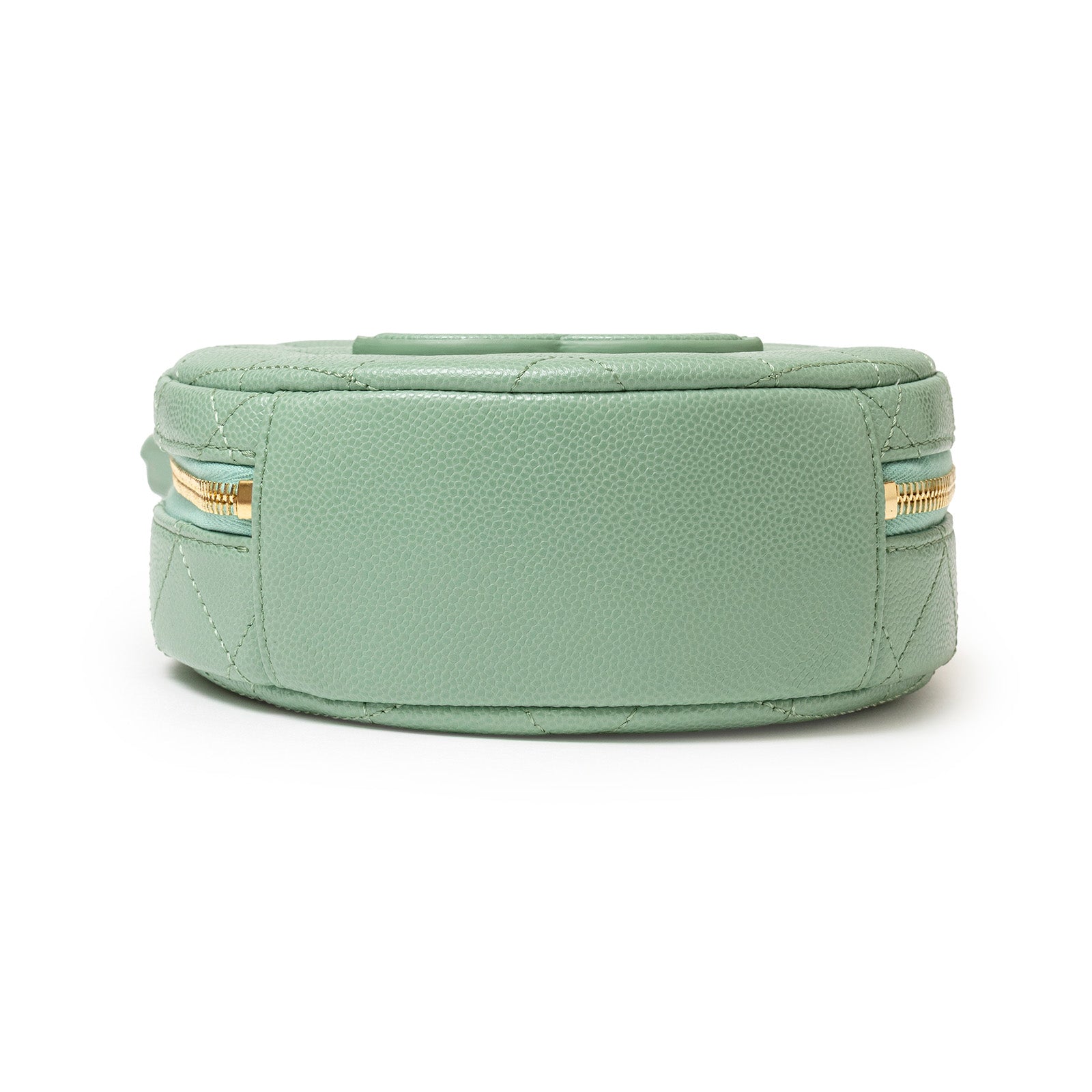 Chanel Top Handle Round Vanity Quilted Caviar Green Gold Hardware