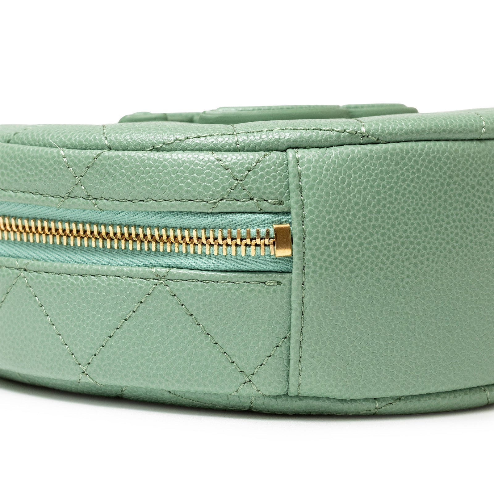 Chanel Top Handle Round Vanity Quilted Caviar Green Gold Hardware