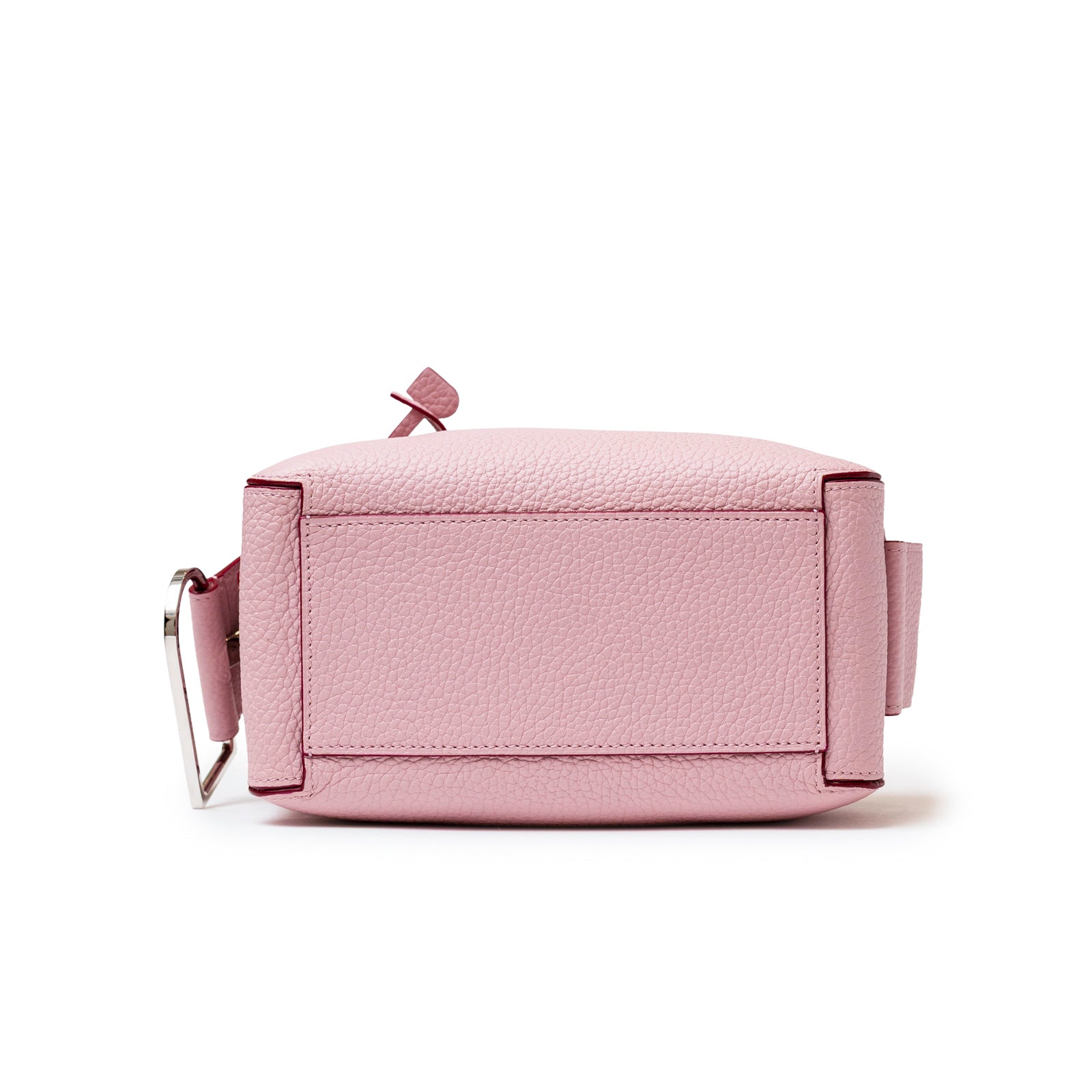 Bottom view of Delvaux Cool Box Mini Taurillon Soft Blush Palladium Hardware showing textured leather and clean stitching details