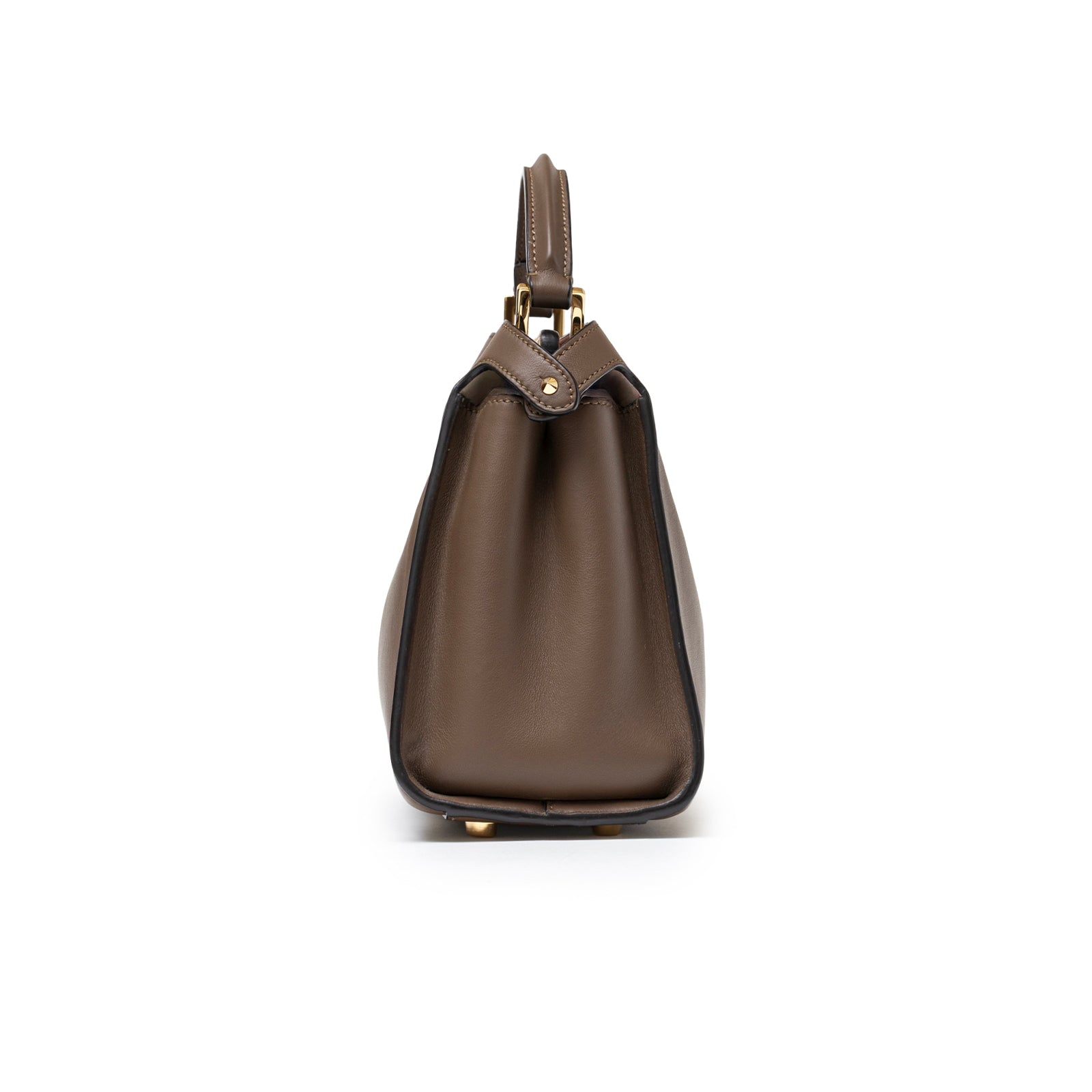 Side view of Fendi Peekaboo ISeeU Small Tricolour Etoupe Beige Rose Calfskin Gold Hardware handbag