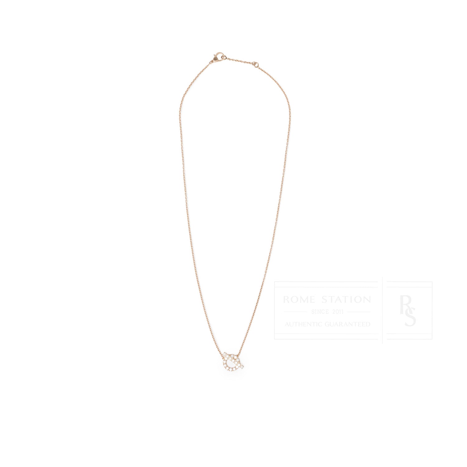 Front view of Hermès Finesse Pendant Rose Gold Au750 necklace featuring delicate chain and circular pendant