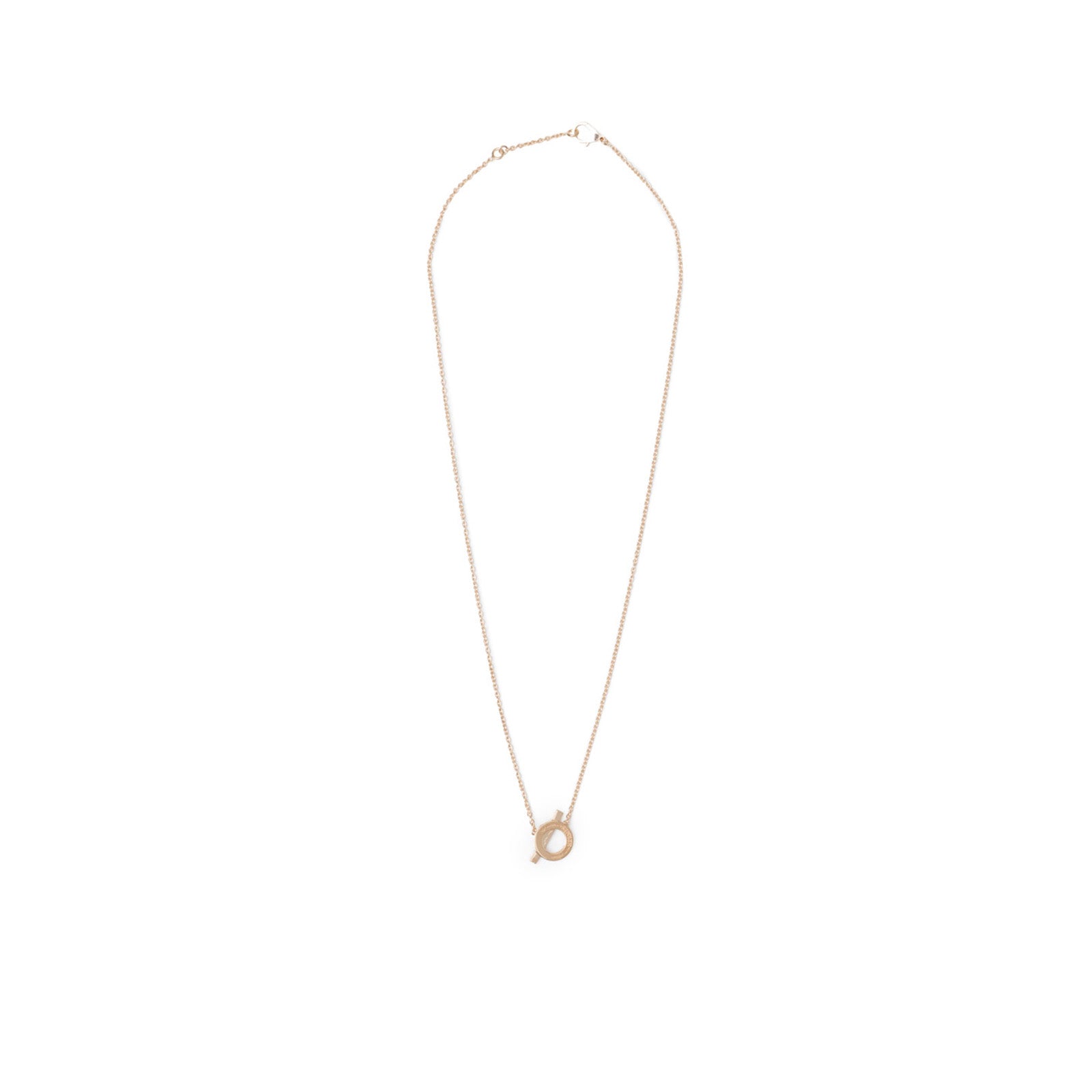Front view of Hermès Finesse Pendant Rose Gold Au750 with delicate chain and circular pendant detail