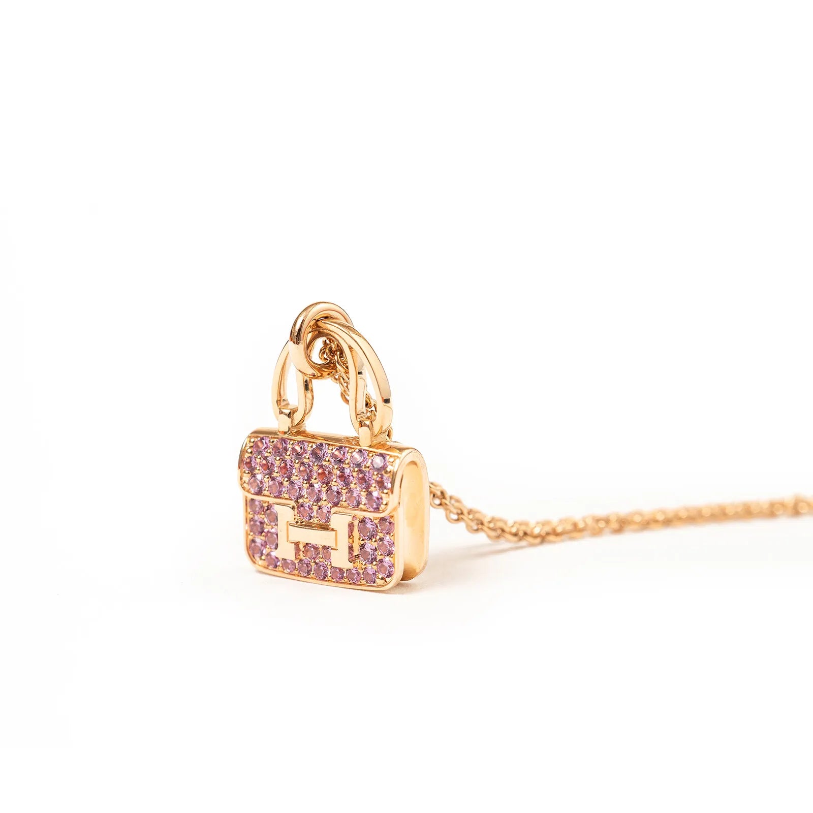 Hermès Amulettes Constance Pendant 18K Rose Gold and Pink Saphhire