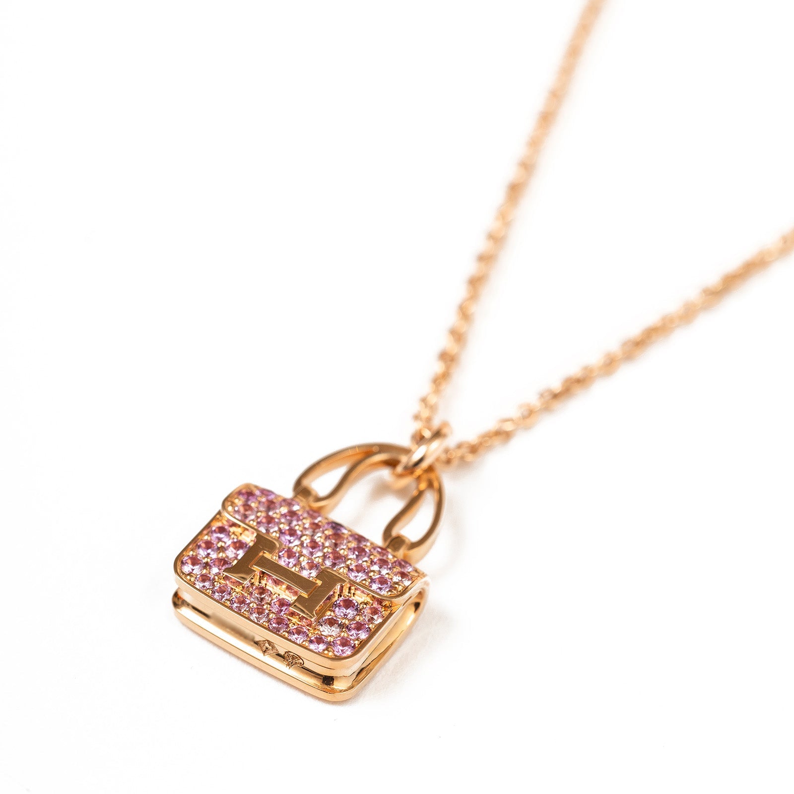 Hermès Amulettes Constance Pendant 18K Rose Gold and Pink Saphhire