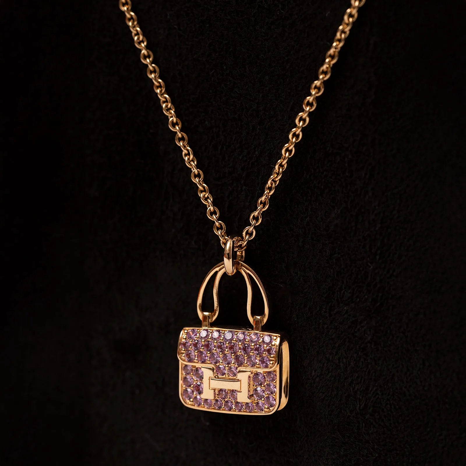Hermès Amulettes Constance Pendant 18K Rose Gold and Pink Saphhire