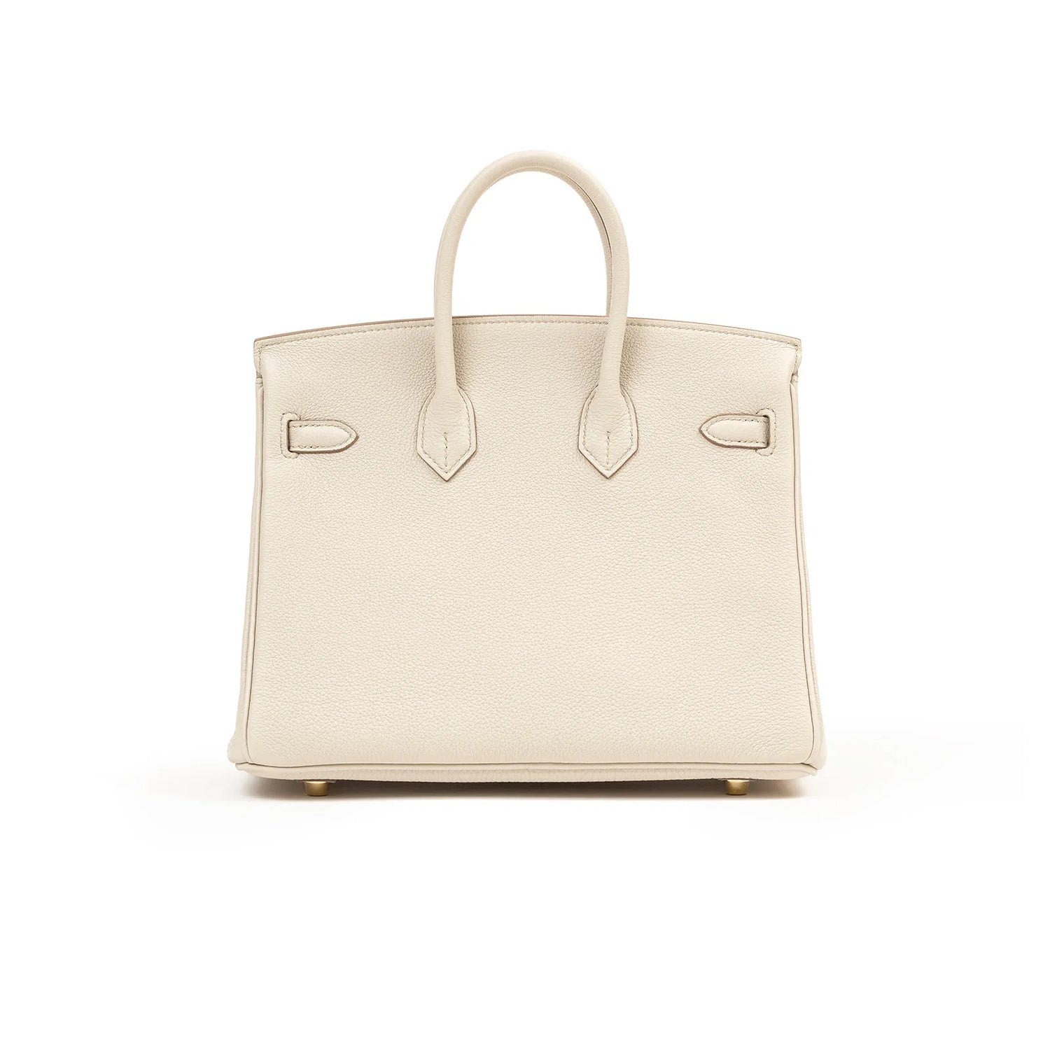 Front view of Hermès Birkin 25 handbag in beton Togo leather with gold hardware and rolled handles