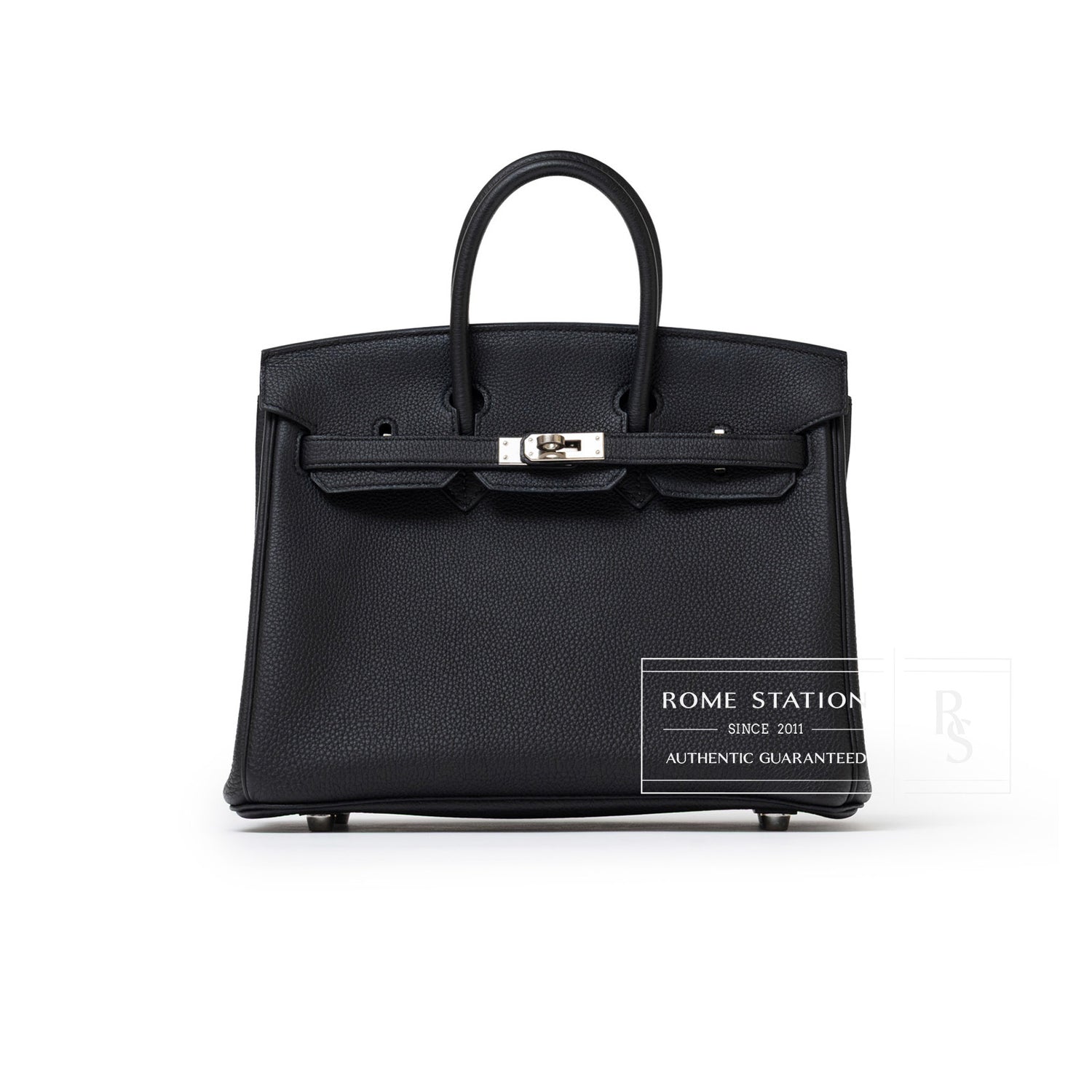 Front view of Hermès Birkin 25 Black Togo Palladium Hardware
