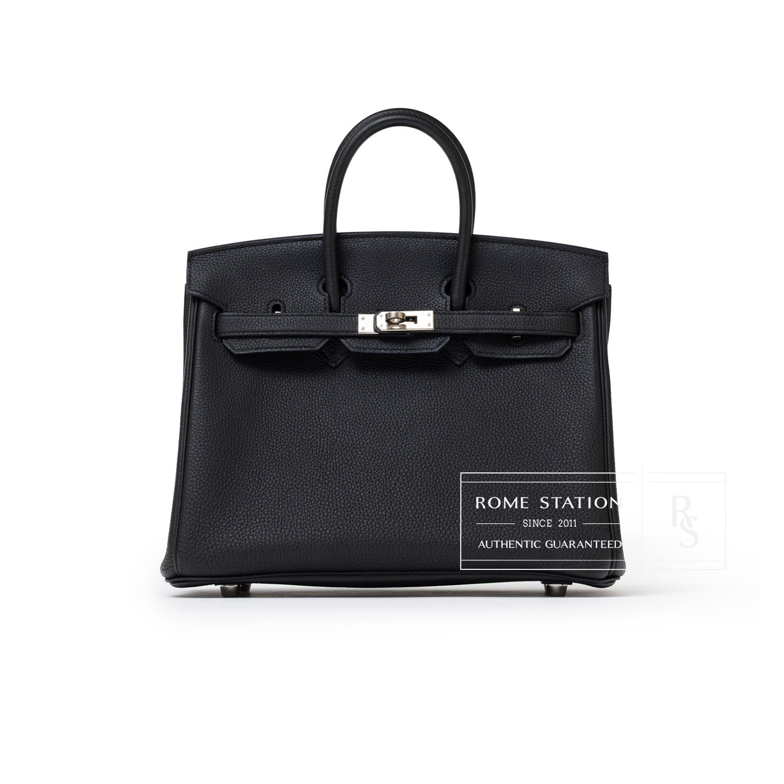Front view of Hermès Birkin 25 Black Togo Palladium Hardware
