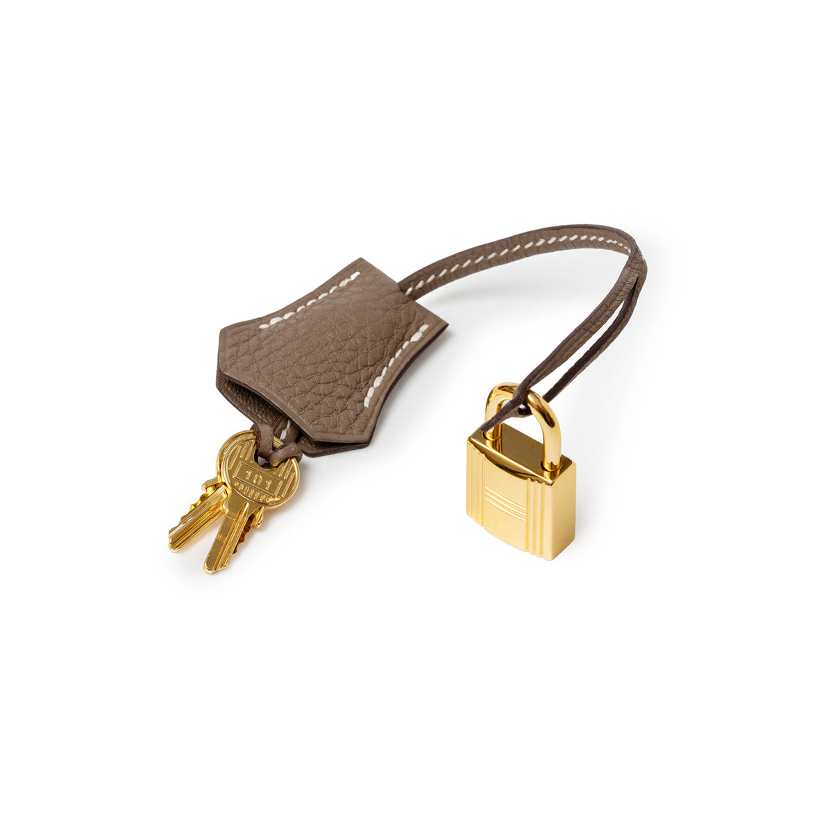 Hermès Birkin 25 Etoupe Togo Gold Hardware lock keys and leather clochette