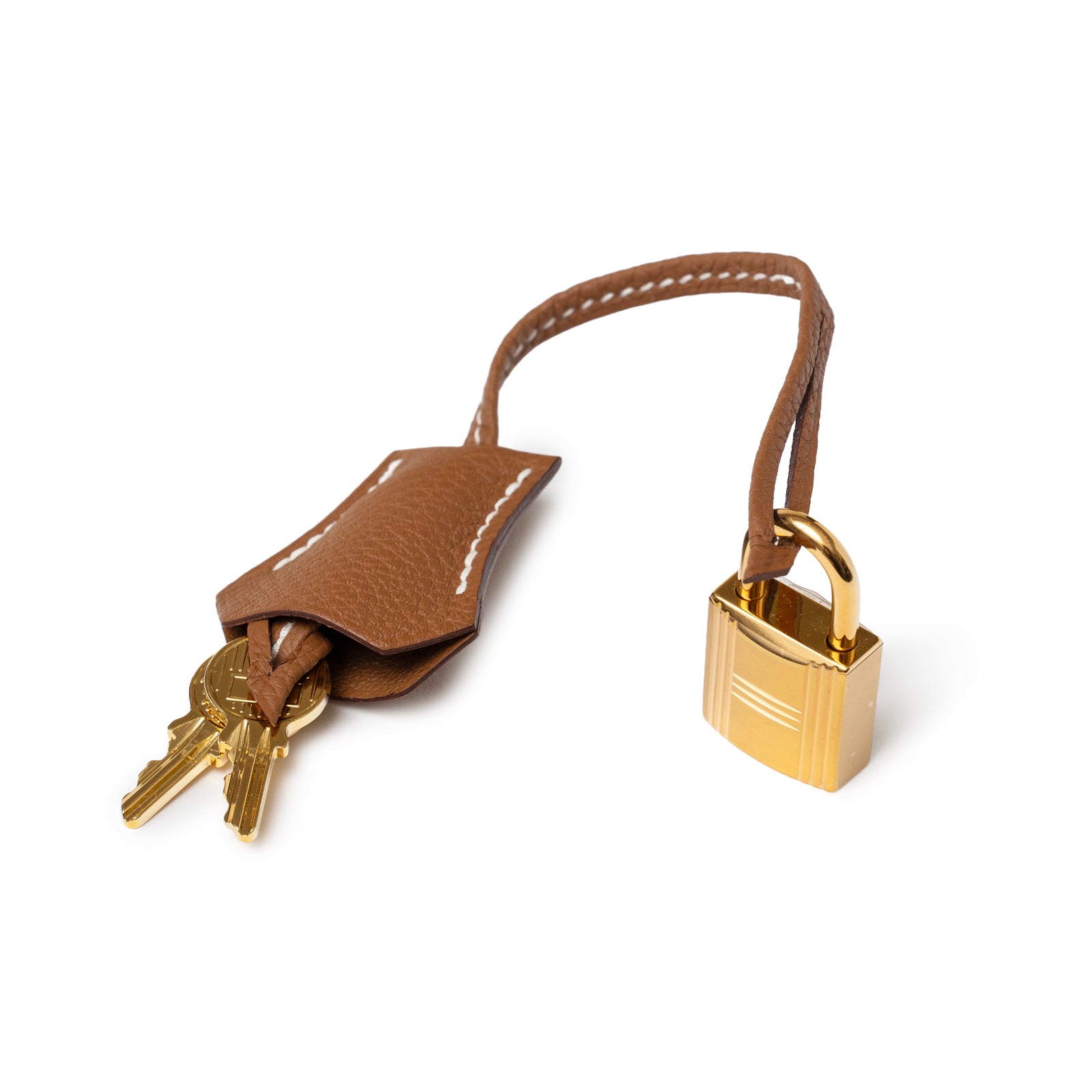 Leather clochette with keys and gold lock detail for Hermès Birkin 25 Gold Togo Gold Hardware bag accessory