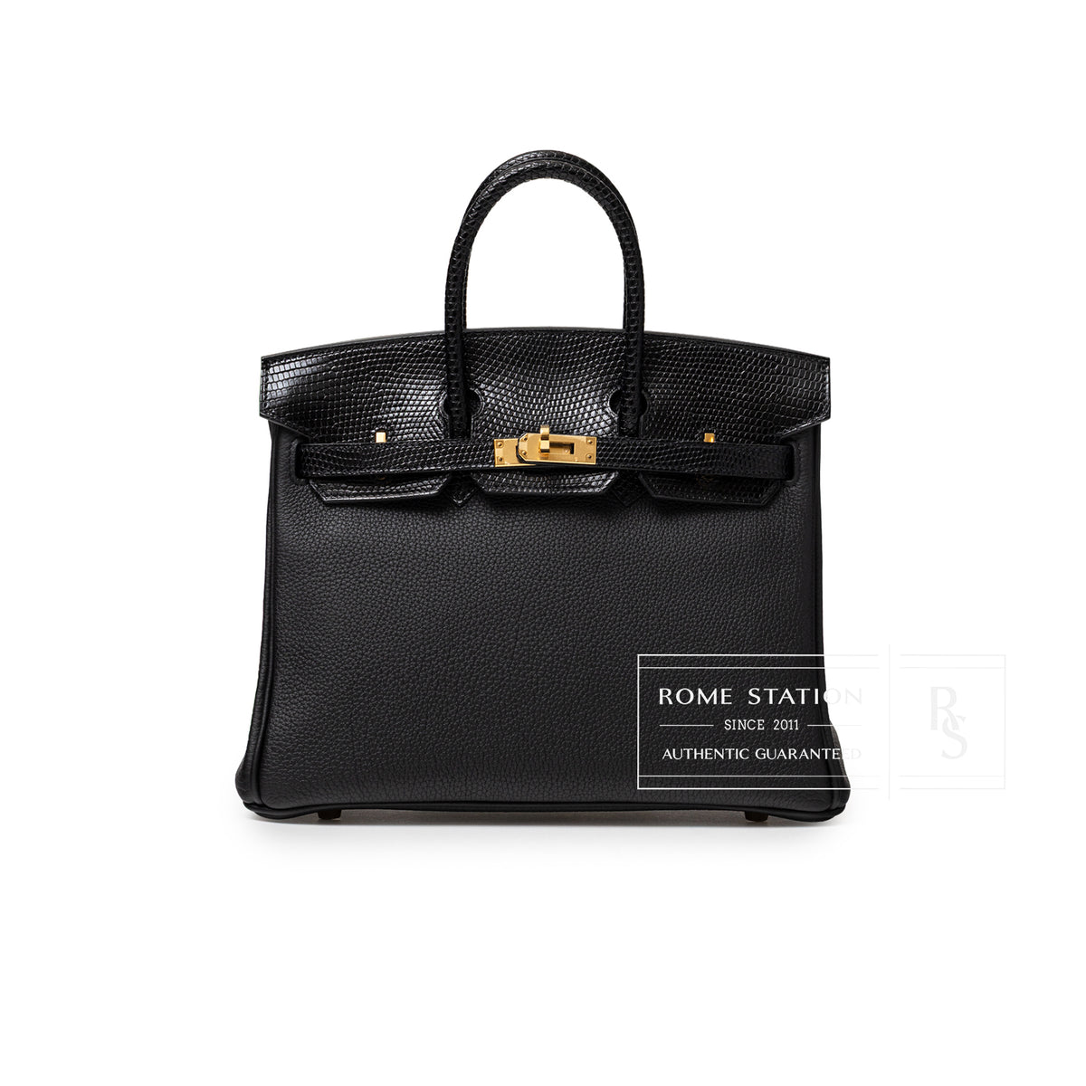 Hermès Birkin 25 Touch Black Togo Lizard Gold Hardware front view