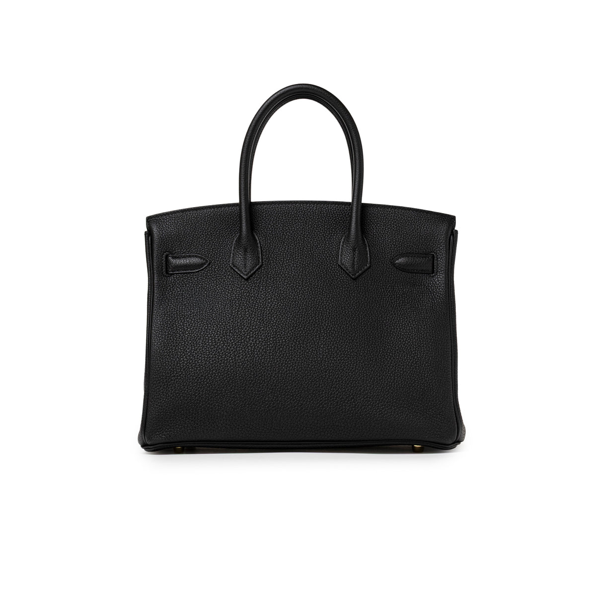 Back view of Hermès Birkin 30 Black Togo Gold Hardware displaying smooth pebbled leather and structured design